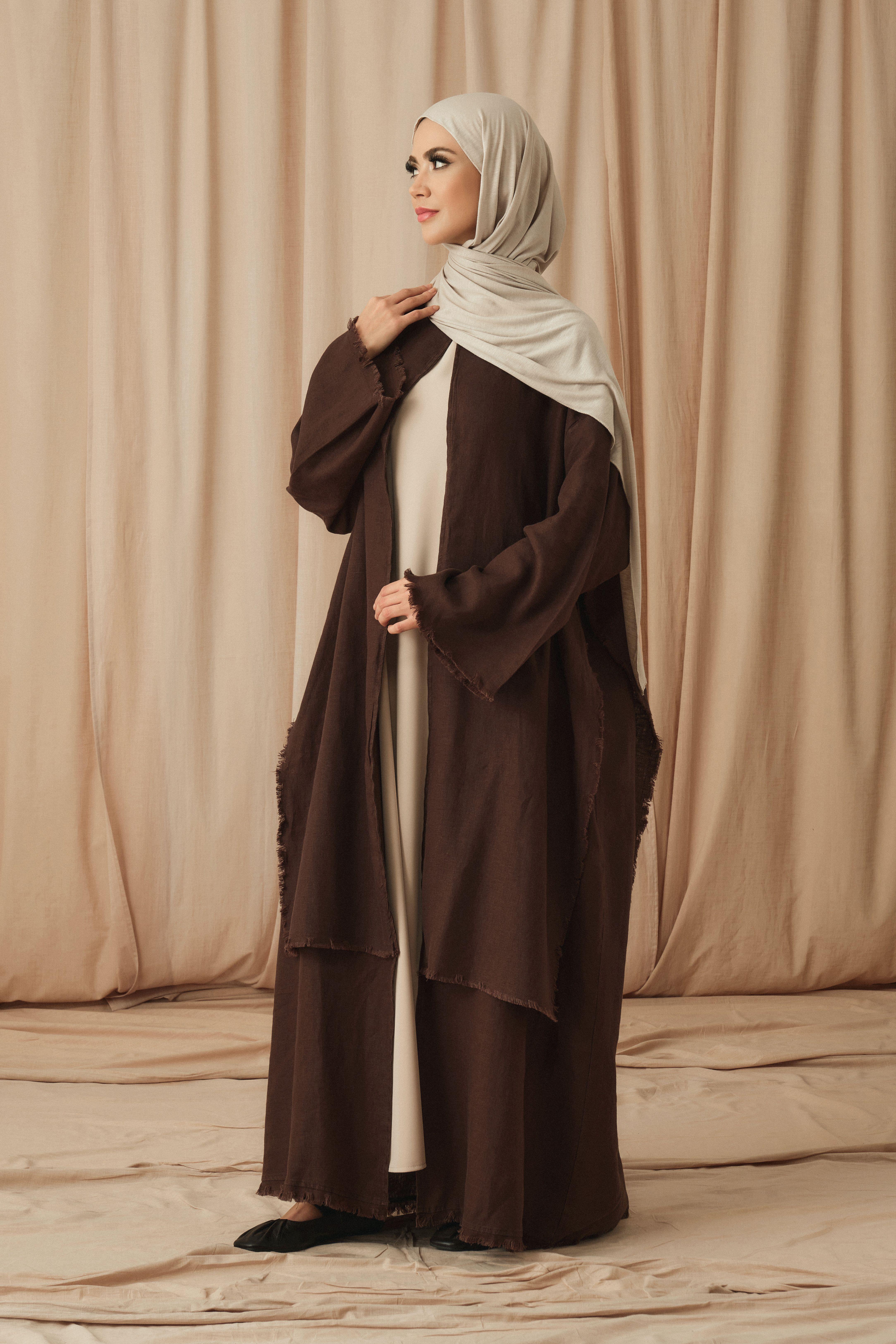 KETEN LAYERED ABAYA-ACI KAHVE