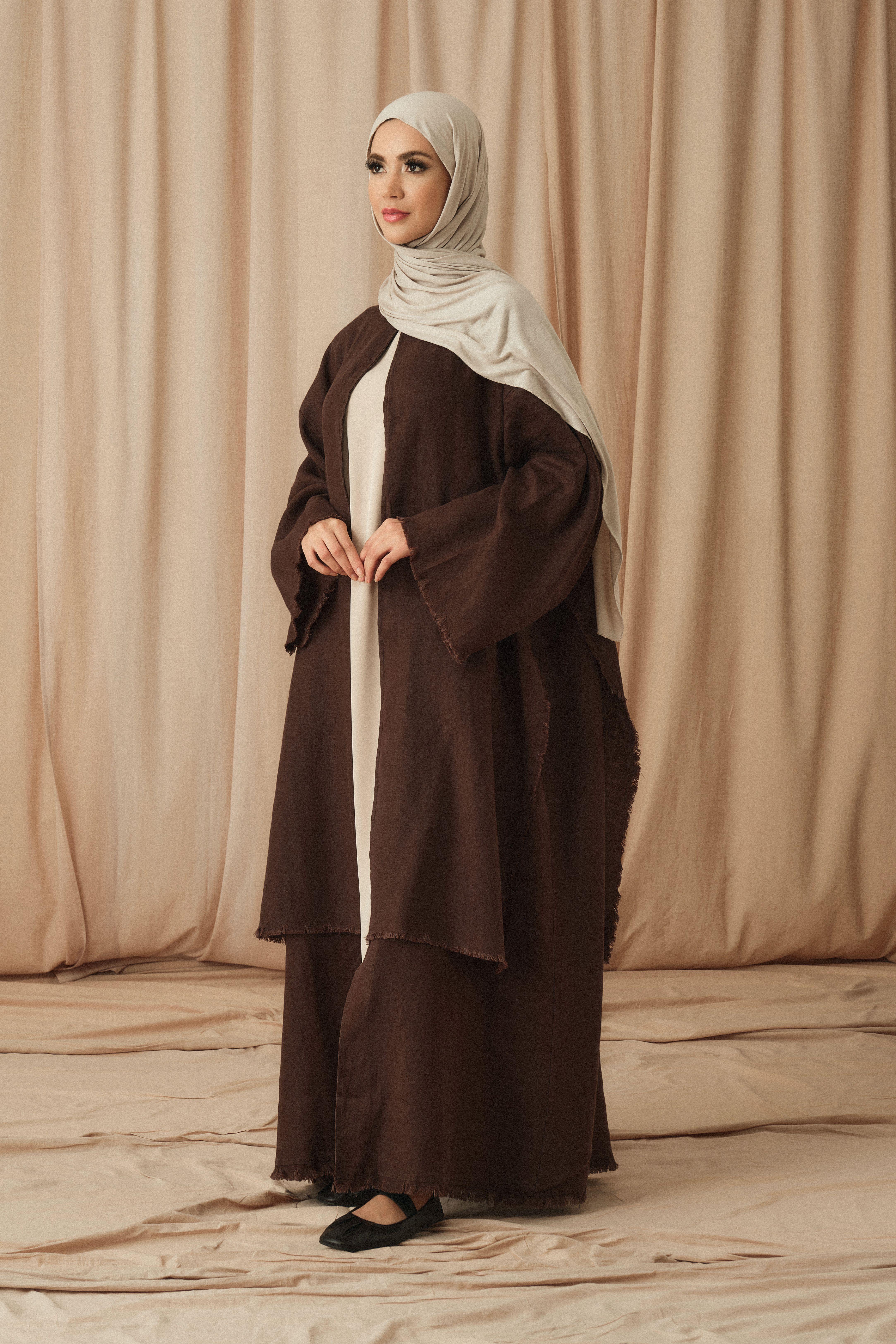 KETEN LAYERED ABAYA-ACI KAHVE