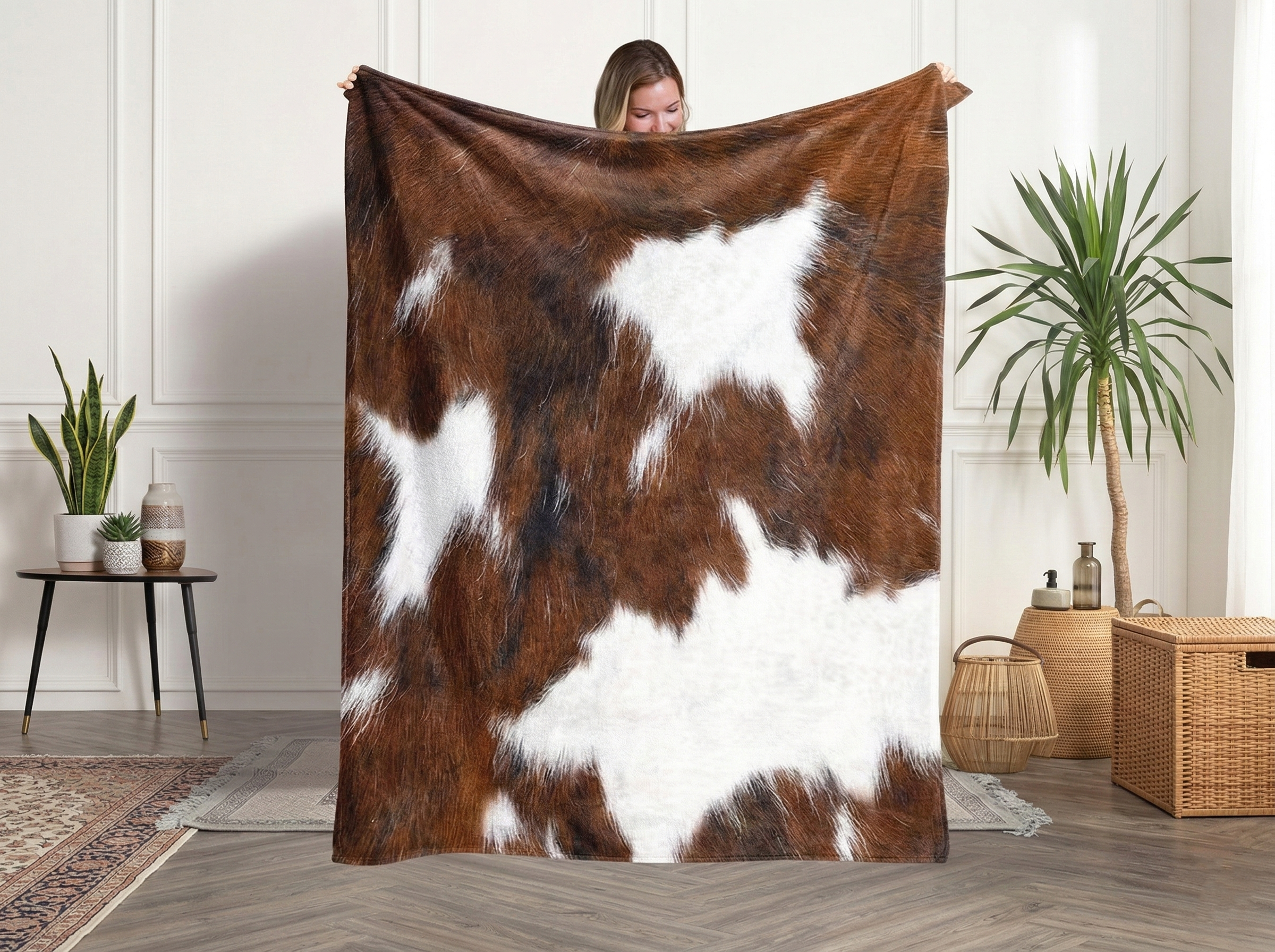COWHIDE PATTERN FLANNEL SOFA BLANKET 150x200
