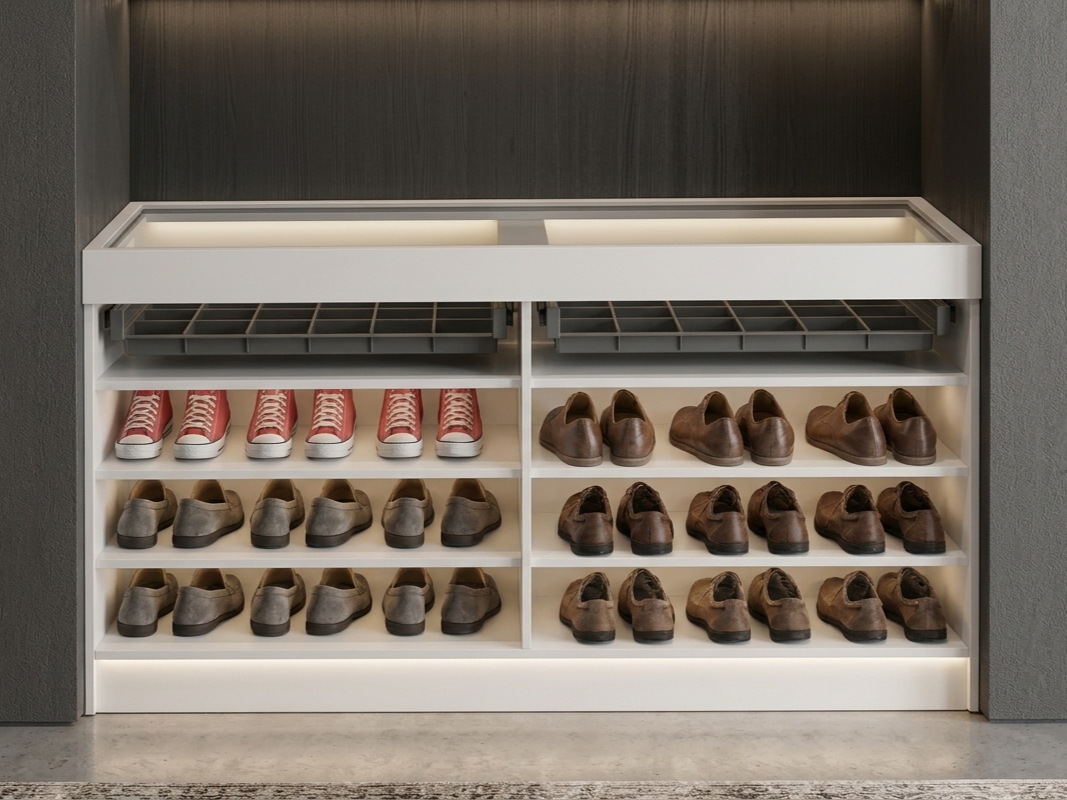 DUNA SHOE RACK & ORGANIZER DRAWER CABINET GLASS TOP