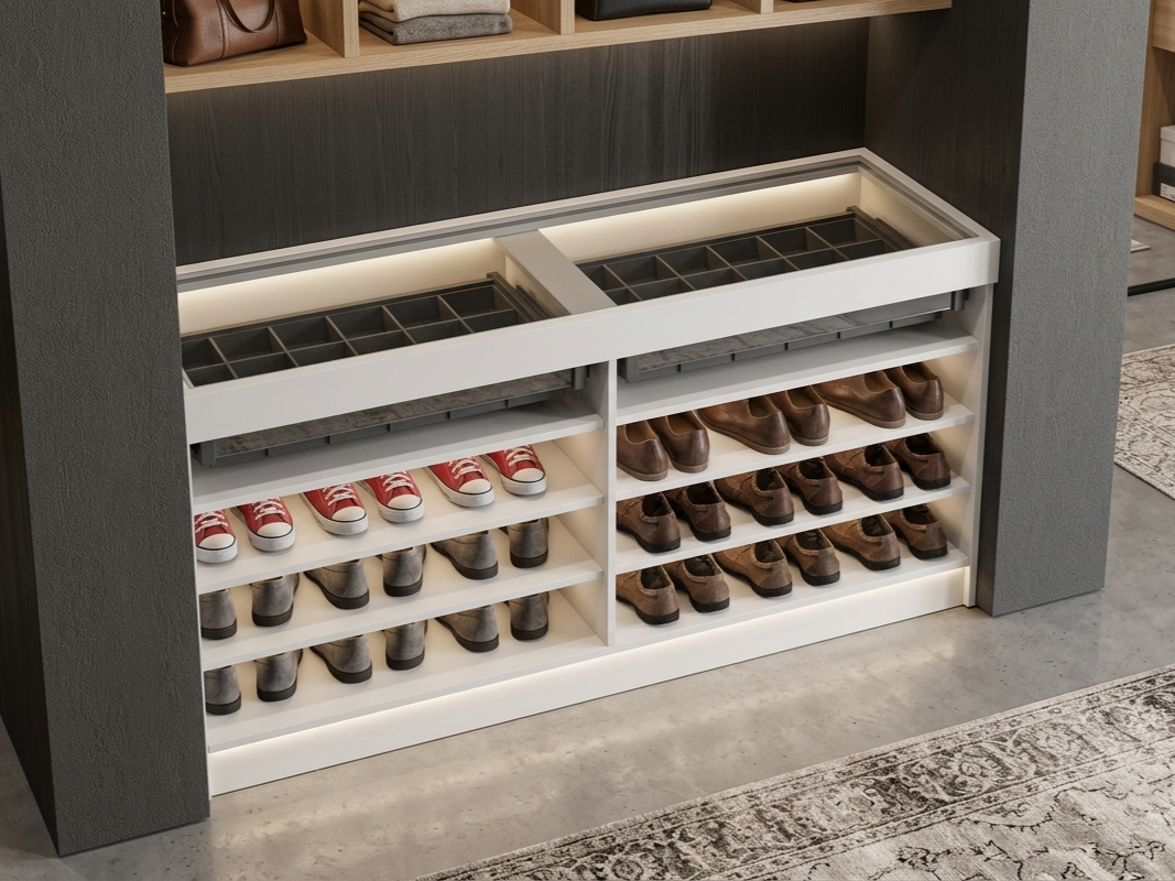 DUNA SHOE RACK & ORGANIZER DRAWER CABINET GLASS TOP