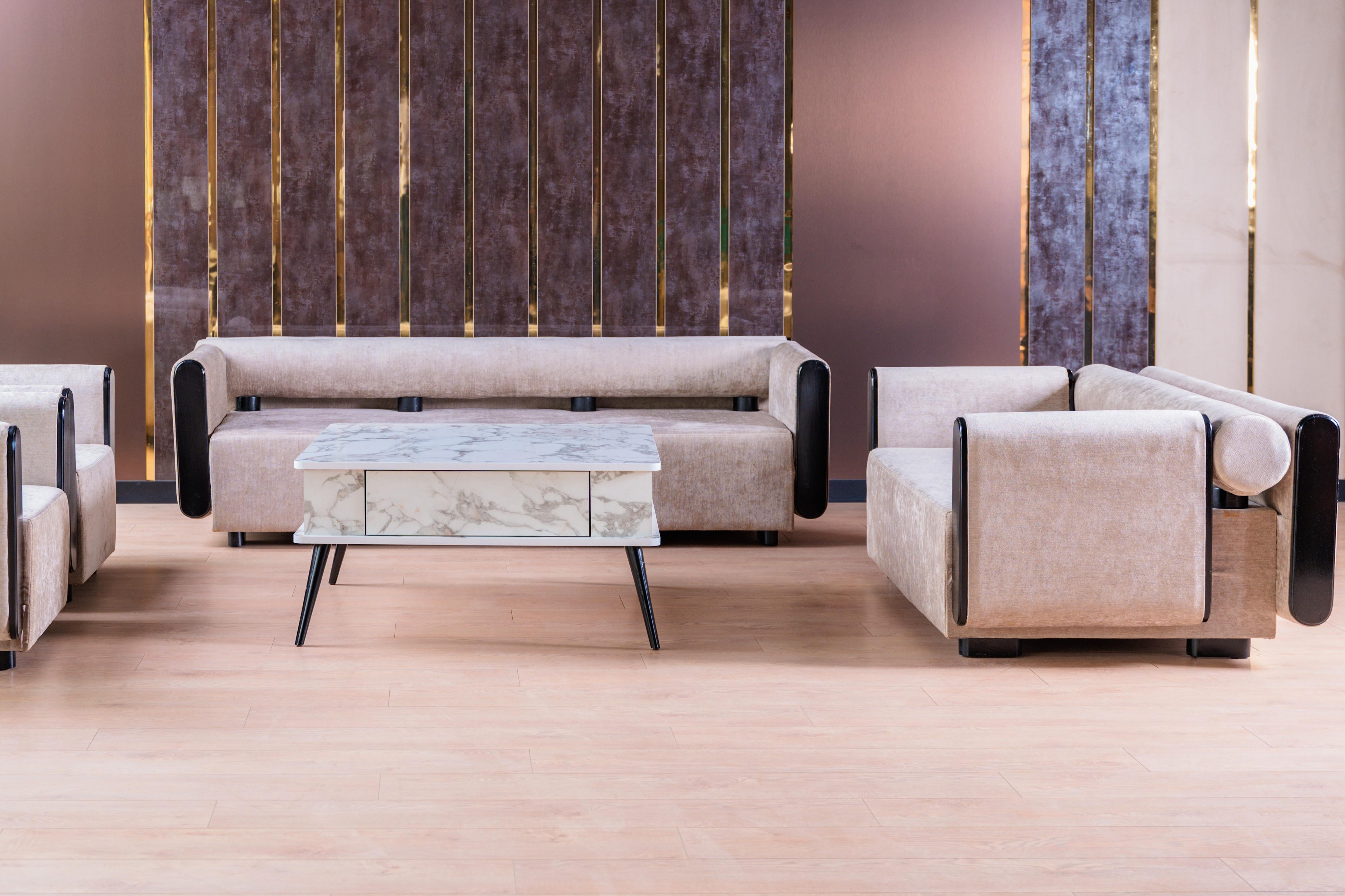 KAREN SEVEN SEATER SOFA SET - DRAPP/NUBUCK