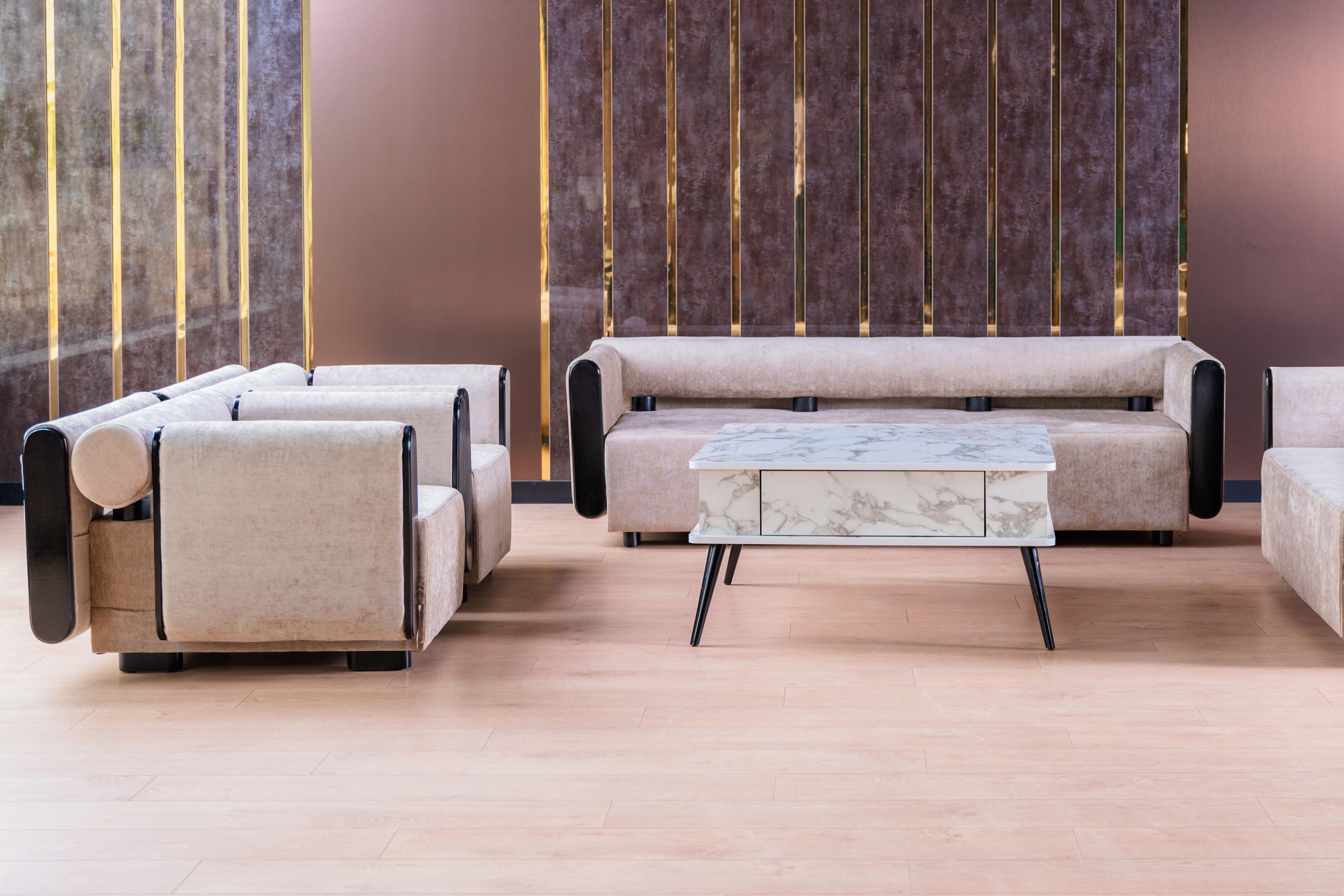 KAREN SOFA SET - DRAPP/NUBUCK