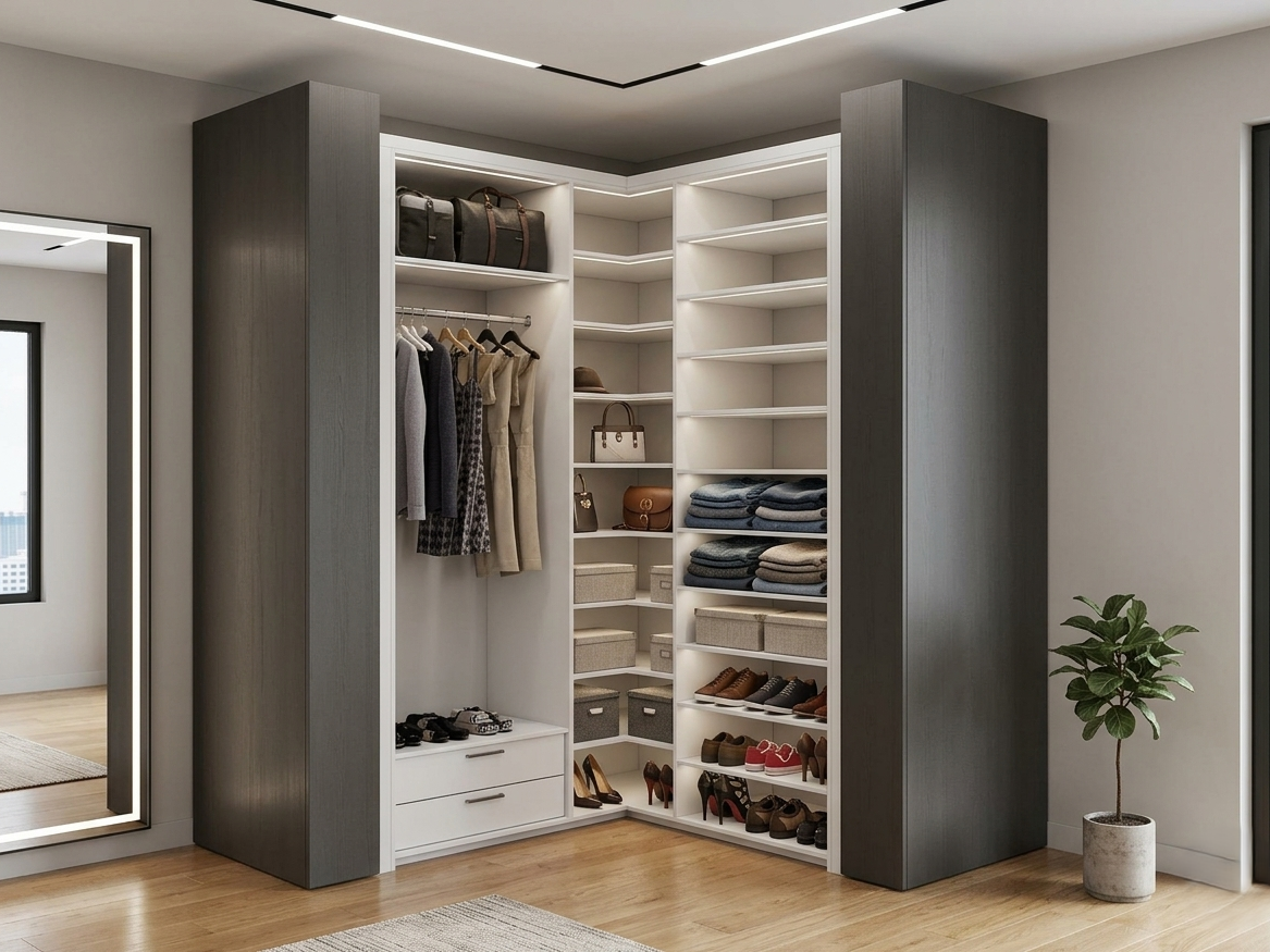 MODERN CORNER WALK-IN CLOSET 180x180 DRAWER & LED LIGHT
