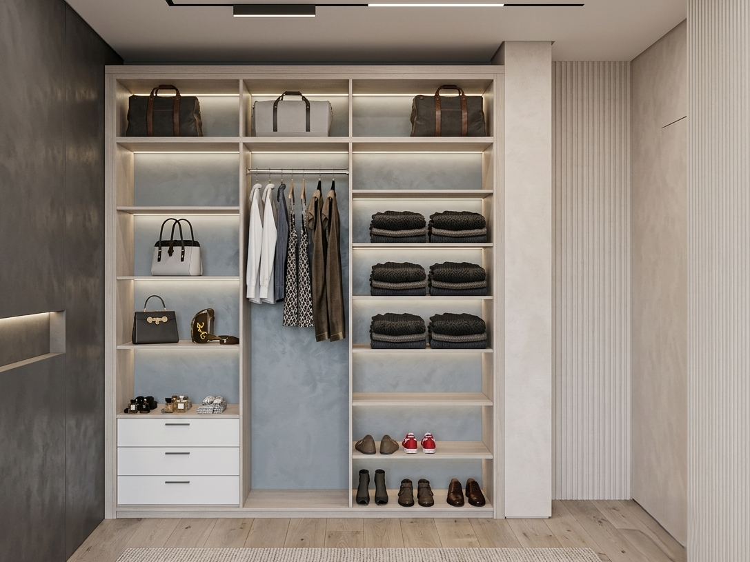 MODERN WALK-IN CLOSET 280x240 DRAWERS & LED LIGHT