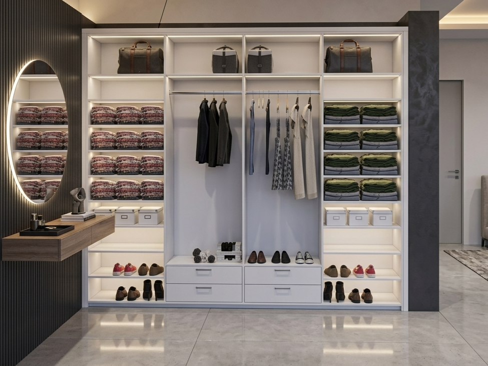 MODERN WALK-IN CLOSET 280x320 DRAWERS & LED LIGHT
