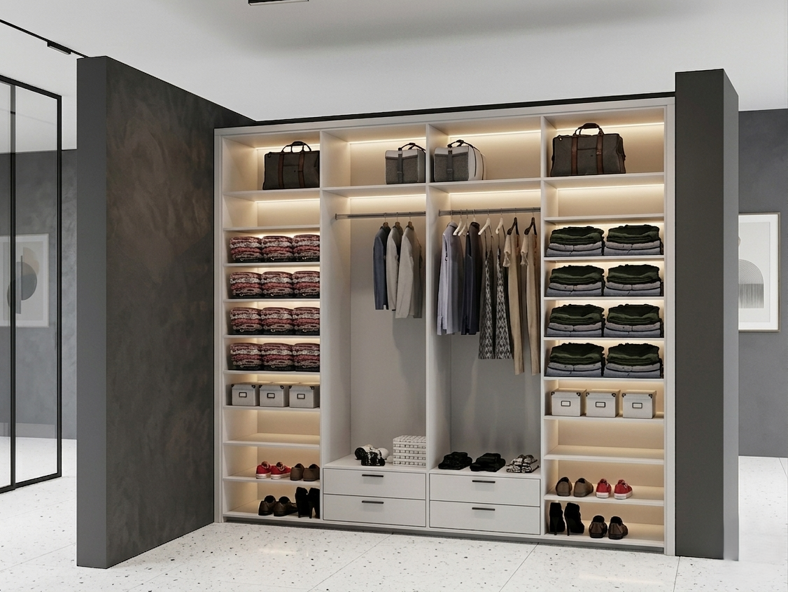MODERN WALK-IN CLOSET 280x320 DRAWERS & LED LIGHT