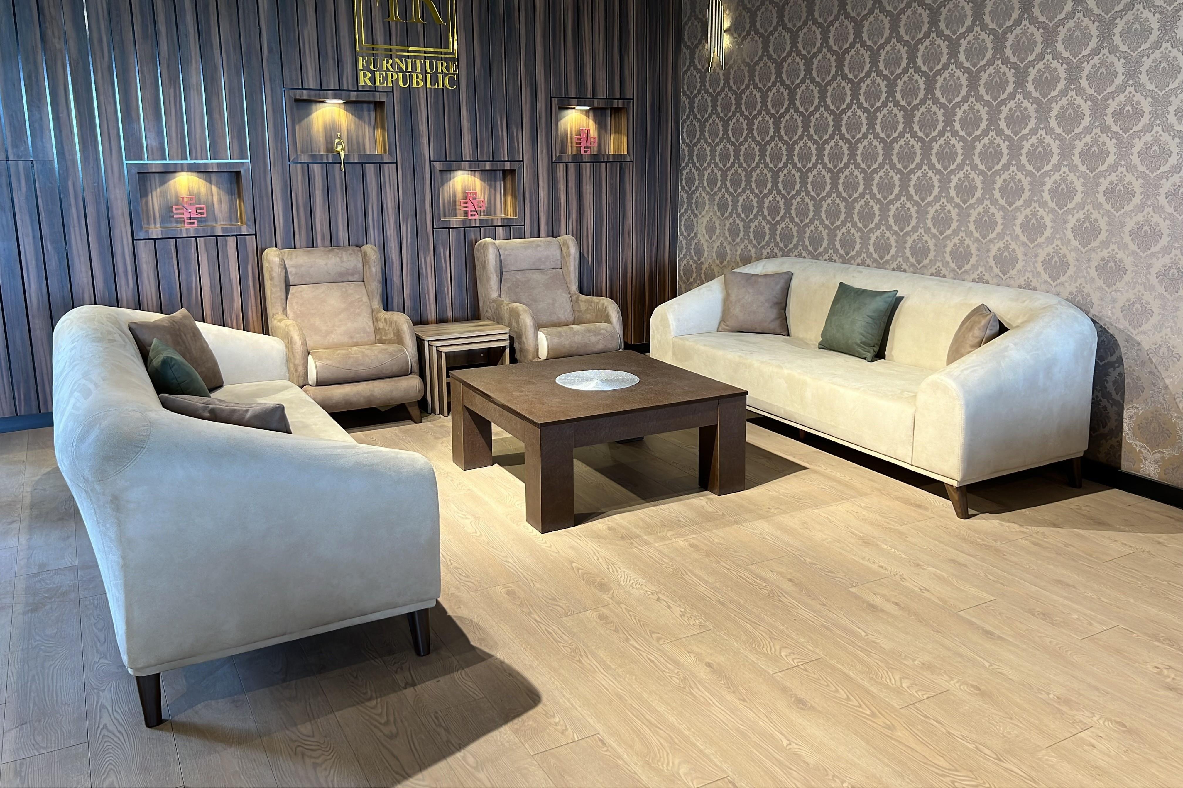 SERENITY SOFA SET - DRAPP/NUBUCK
