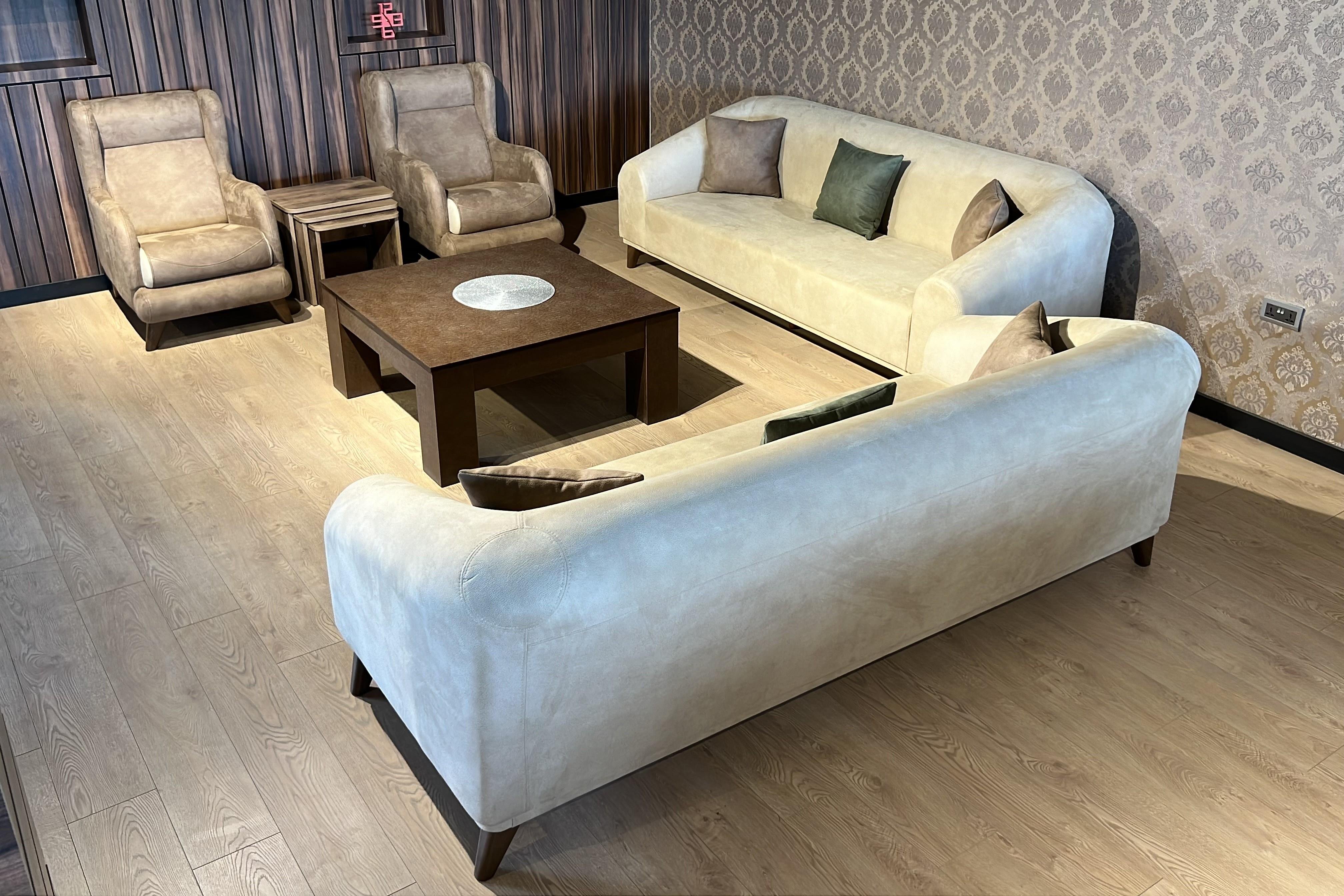 SERENITY SOFA SET - DRAPP/NUBUCK