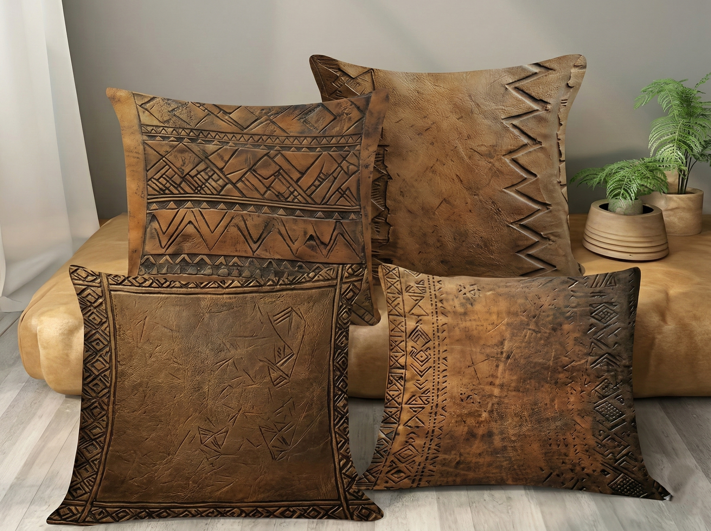 THROW PILLOW DISTRESSED FAUX LEATHER