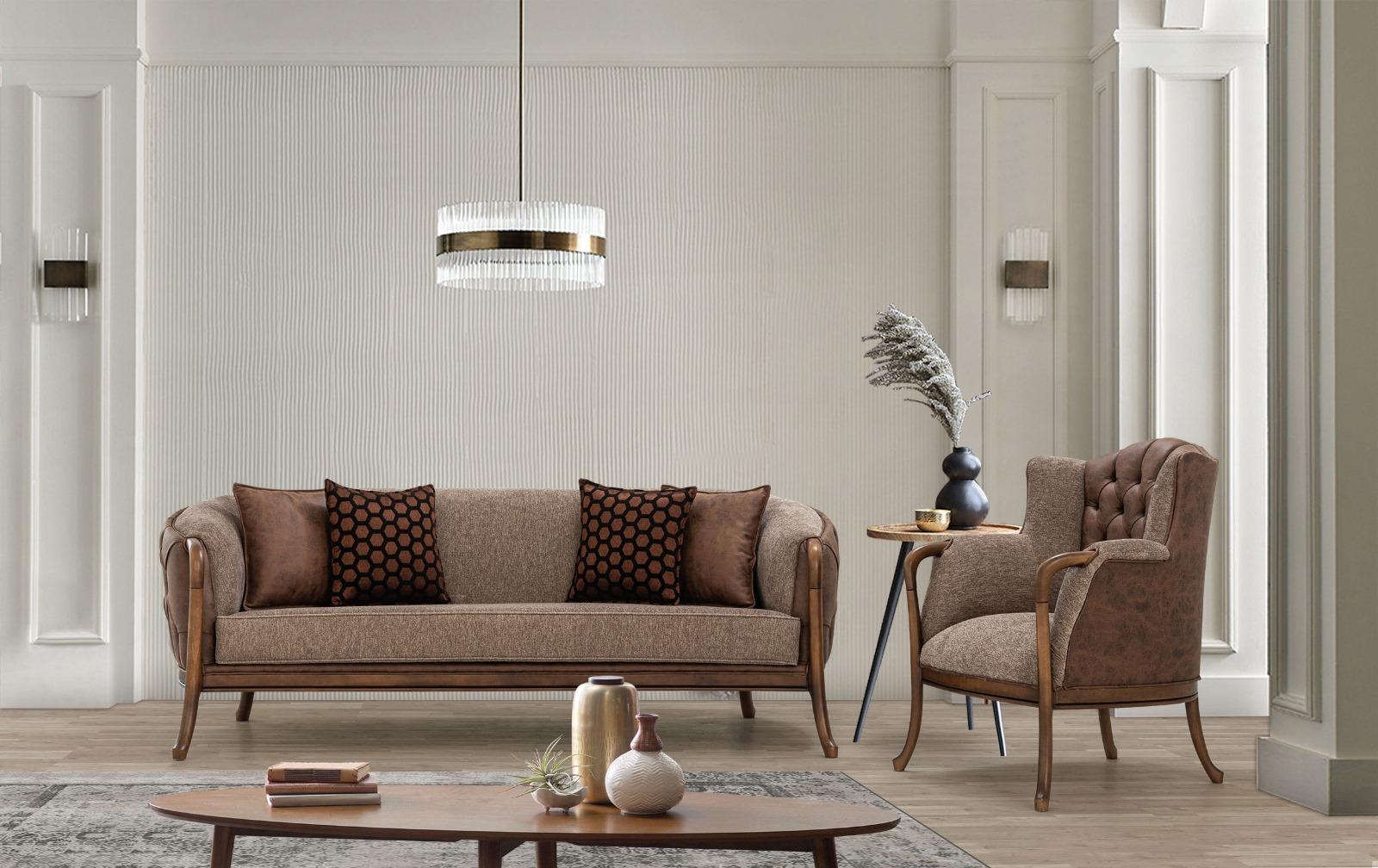 VERA SOFA SET & CENTER TABLE - SIDE STOOLS