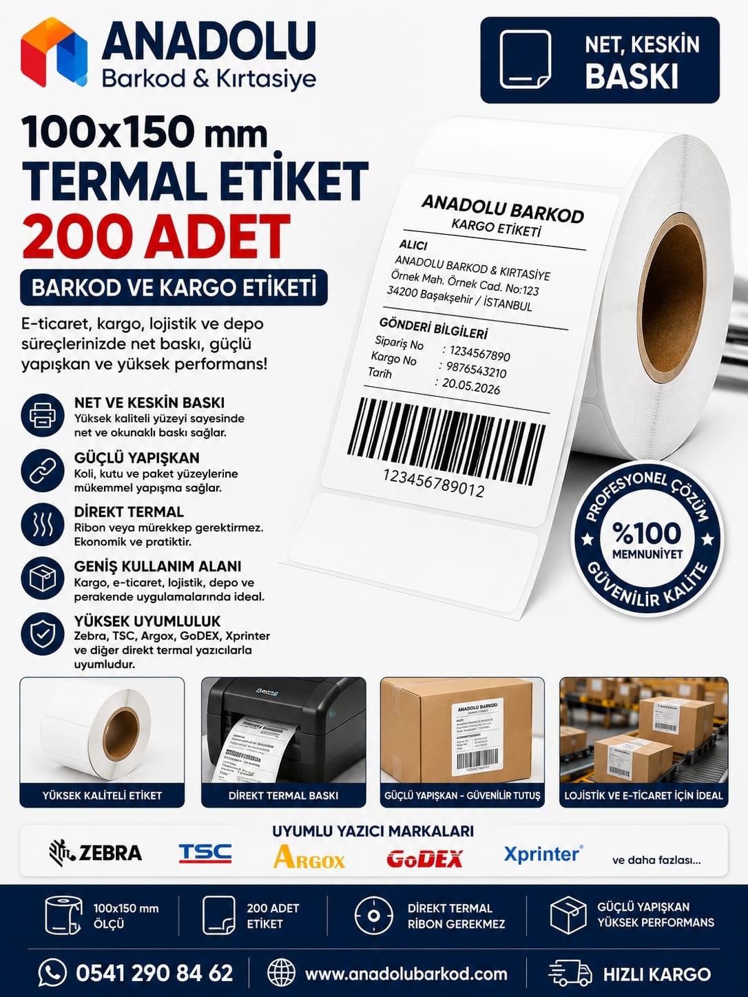 100*150 mm Termal Etiket 200 Adet | Barkod ve Kargo Etiketi
