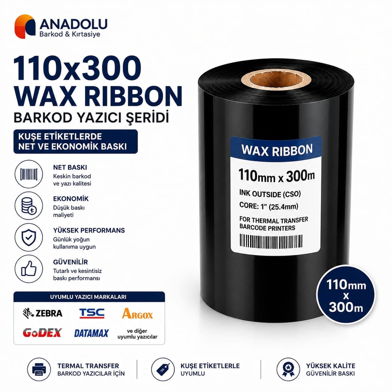 110mm x 300 Metre Wax Ribon