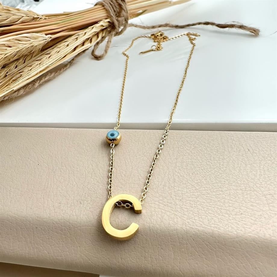 ''C'' HARF ÇELİK KOLYE