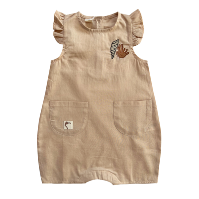 Auntie Me Organik Ivory Cream 'Shell and Coral' Dokuma Kısa Tulum