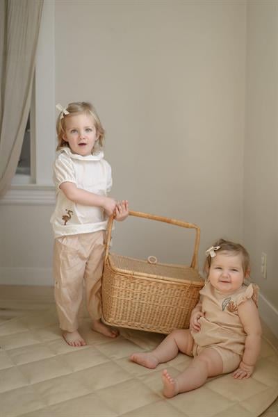 Auntie Me Organik Ivory Cream 'Shell and Coral' Dokuma Kısa Tulum