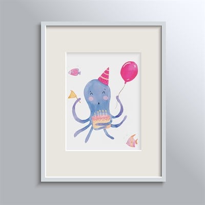 Happy Folks Çerçeveli Poster - Birthday Kid Octopus