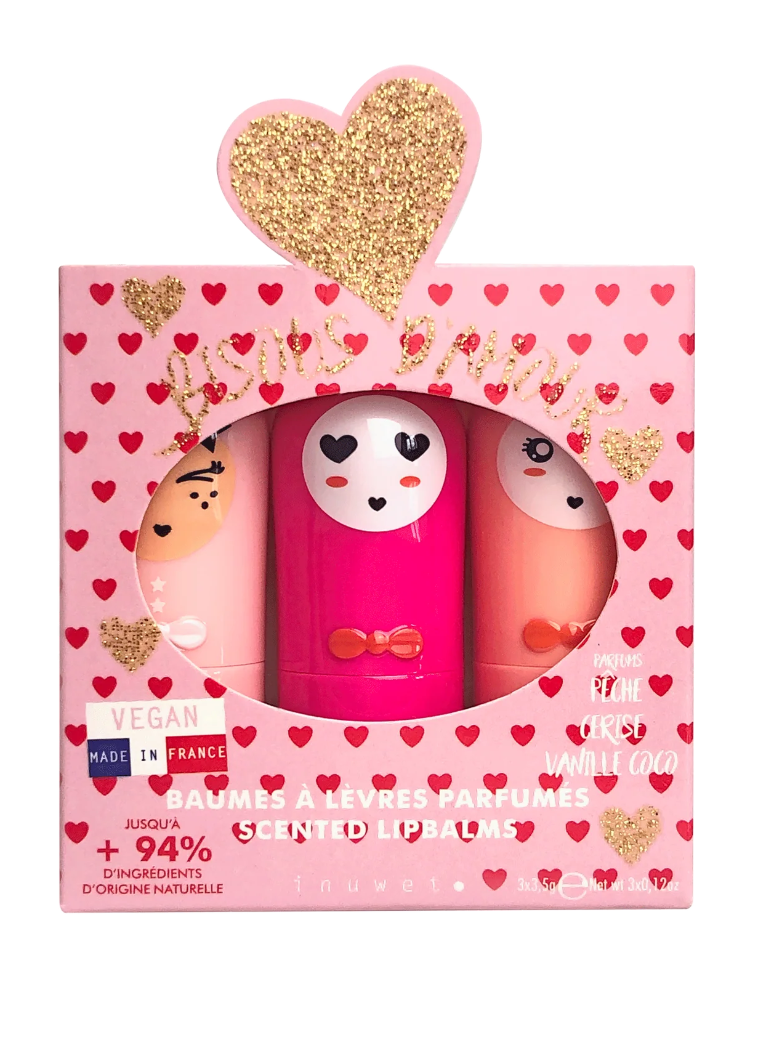 Inuwet 3lü Dudak Nemlendiricisi Seti -Şeftali, Vişne ve Vanilya&Hindistan Cevizi 