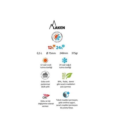 Laken Paslanmaz Çelik Termos Flask 0.5 L - Kırmızı