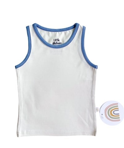 Little Basics Kolsuz Tshirt - Düz Modal Krem (Petrol Detaylı)