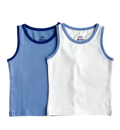 Little Basics Kolsuz Tshirt - Düz Modal Krem (Petrol Detaylı)