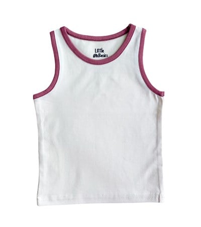 Little Basics Kolsuz Tshirt - Düz Modal Krem (Gül Kurusu Detaylı)