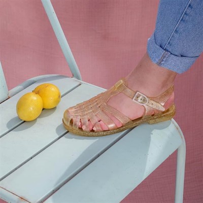 Meduse Yetişkin Sandalet-Sun Dore Pailette Simli Şeffaf Sarı