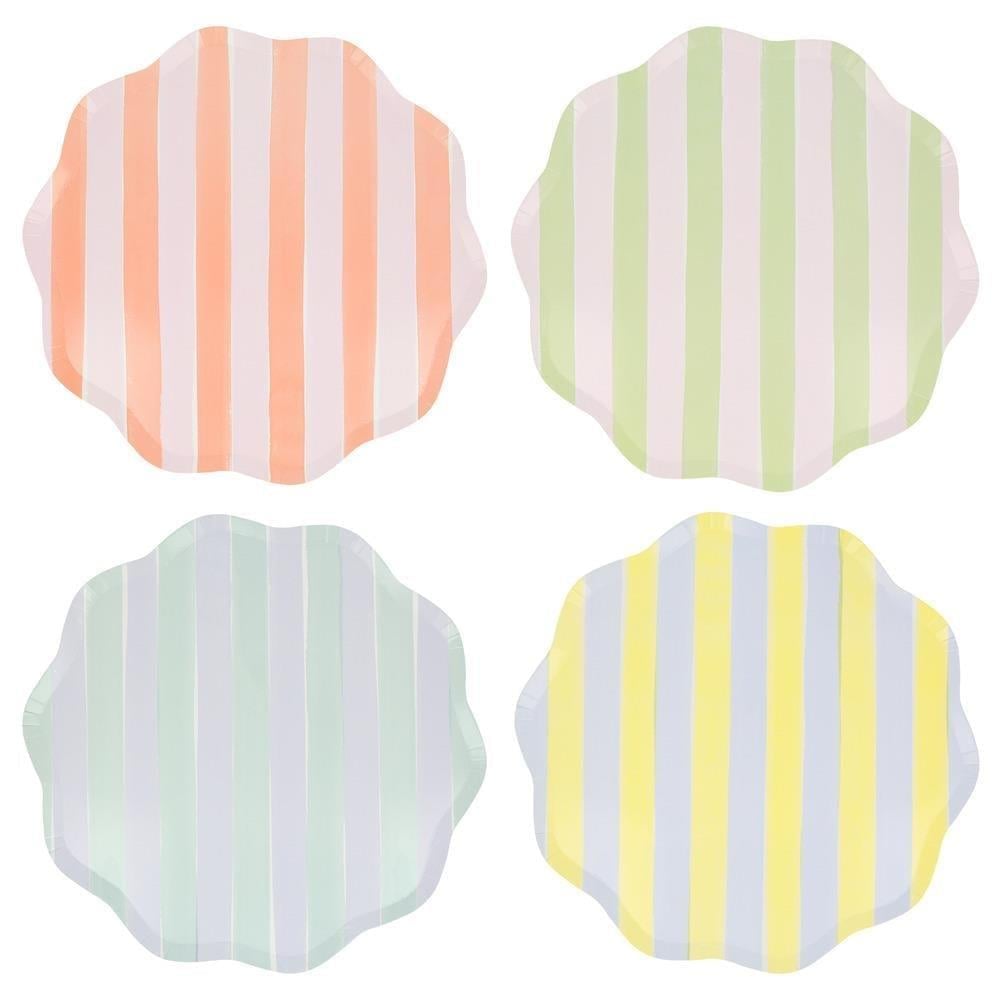 Meri Meri - Pastel Çizgili Tabaklar - M - 8 Adet