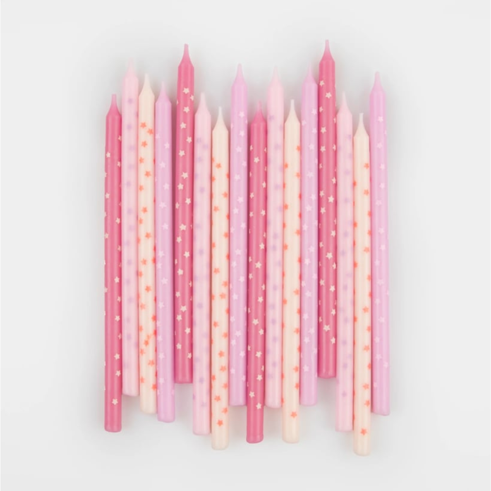 Meri Meri - Pink Stars Candles - Pembe Yıldızlar Mumlar 16'lı