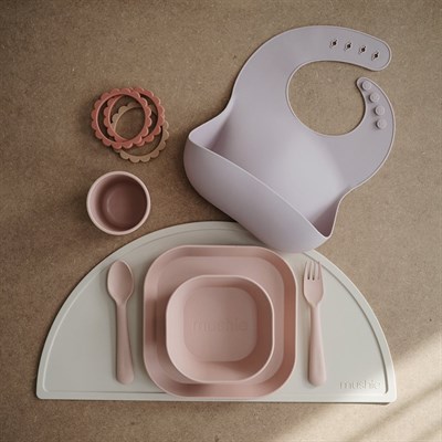 Mushie İkili Kare Yemek Tabağı - Blush
