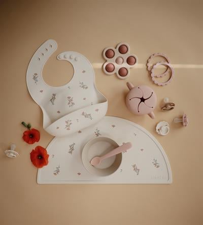 Mushie Silikon Önlük - Pink Flowers