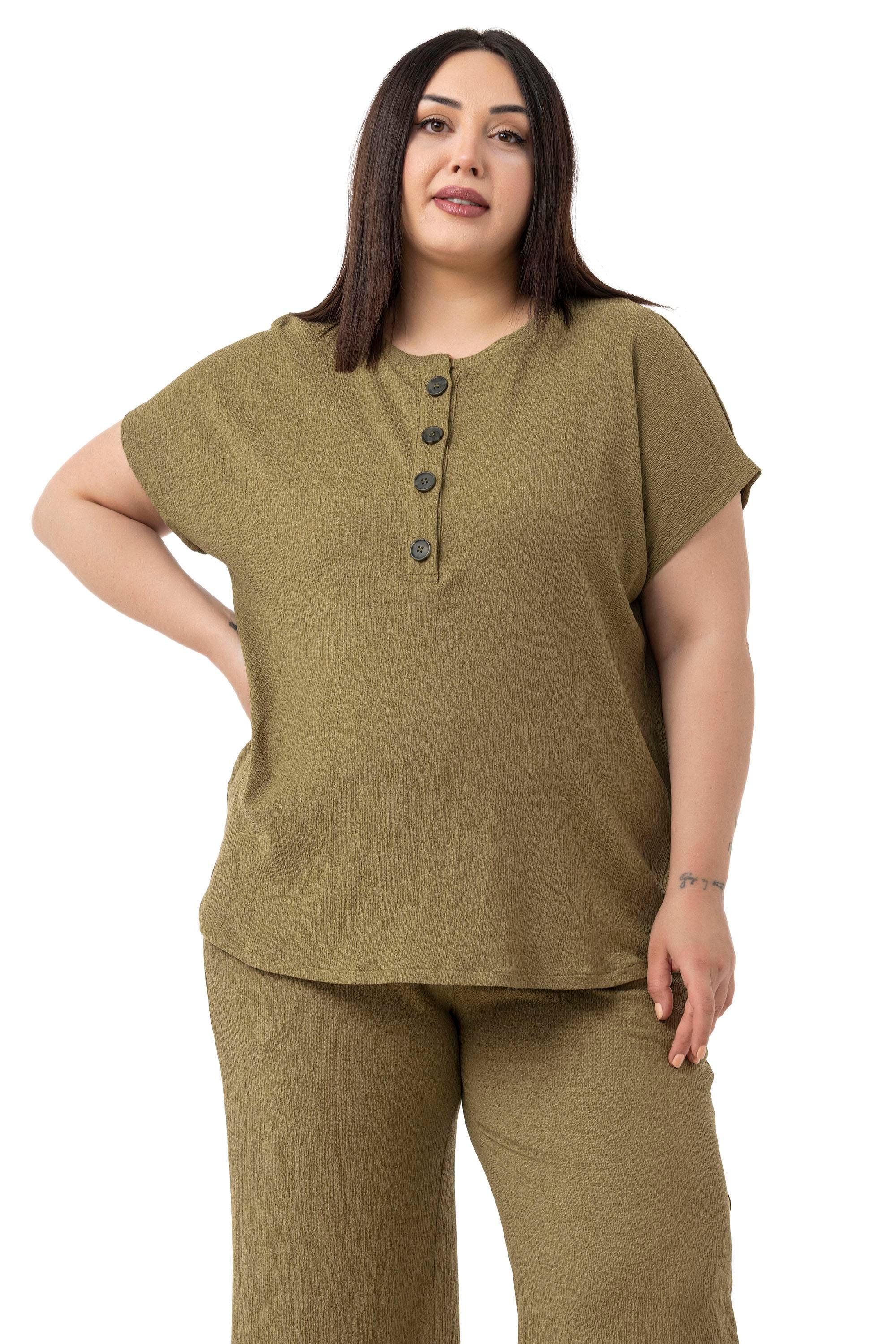 Bluz | Pantolon TakımlarDisentis Modest Büyük Beden Düşük Kollu Bluz Pantolon Haki İkili TakımDISENTIS MODESTBüyük Beden Düşük Kollu Bluz Pantolon Haki İkili Takım