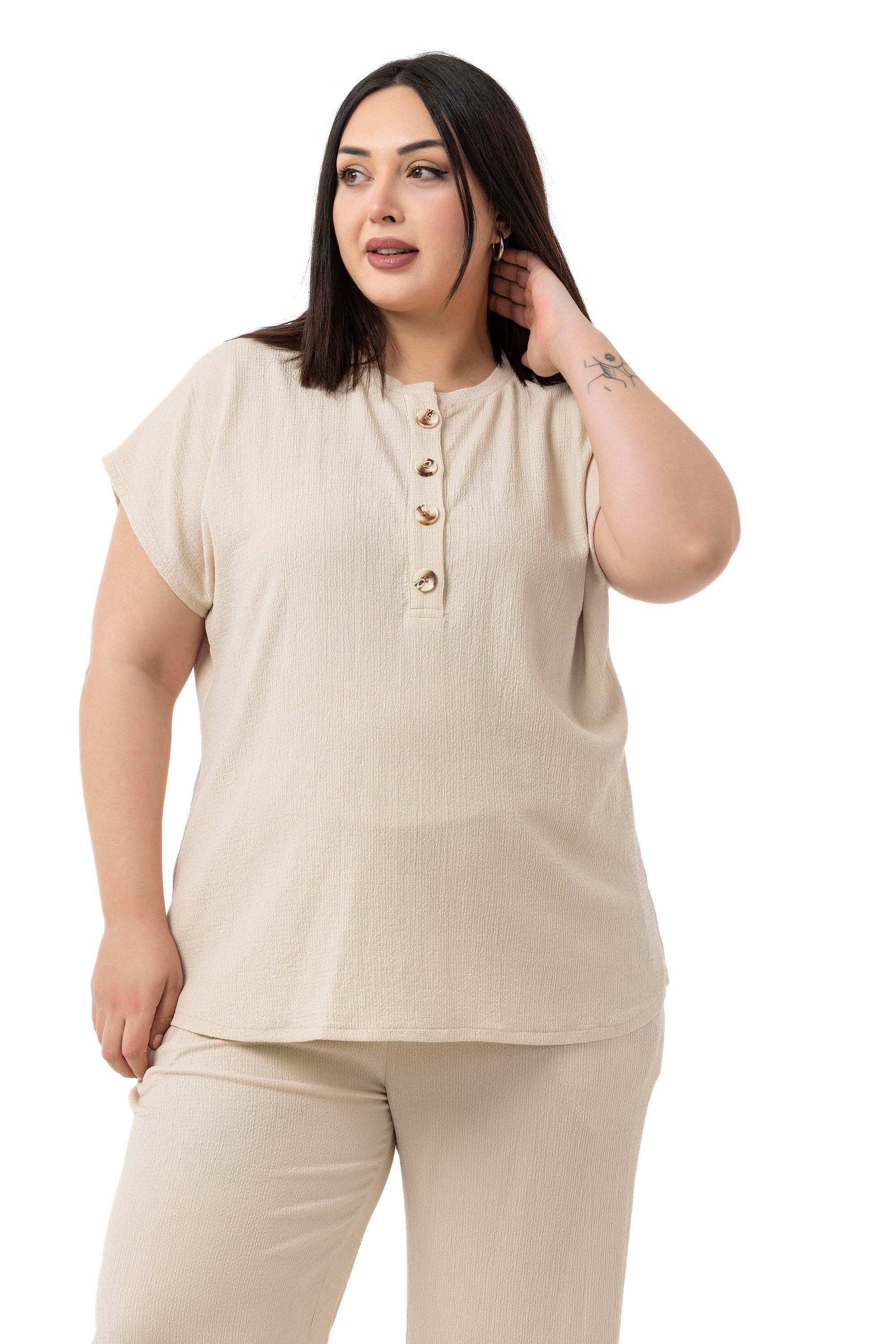 Bluz | Pantolon TakımlarDisentis Modest Büyük Beden Düşük Kollu Bluz Pantolon Bej Rengi İkili TakımDISENTIS MODESTBüyük Beden Düşük Kollu Bluz Pantolon Bej Rengi İkili Takım