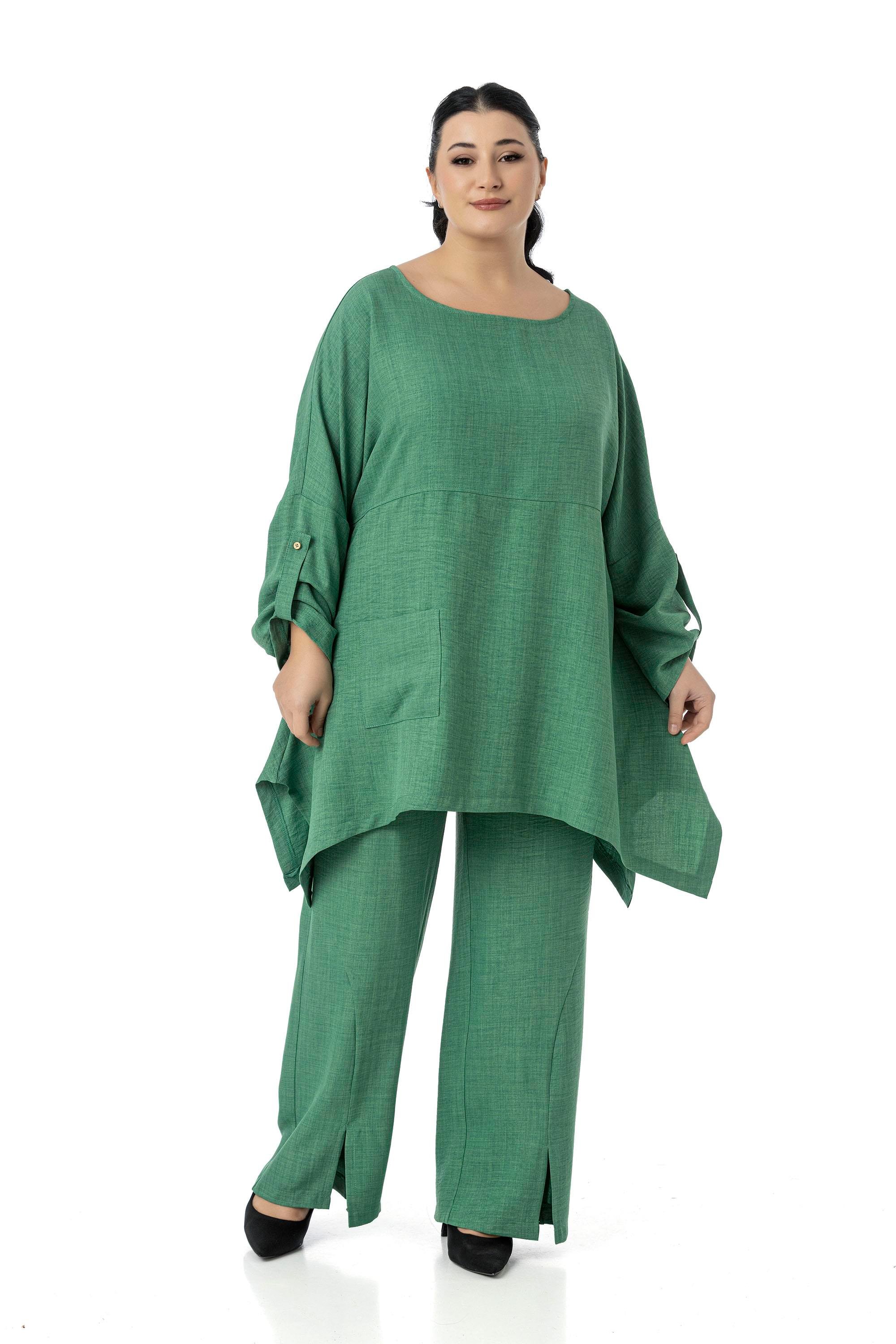 Bluz | Pantolon TakımlarDisentis Modest Büyük Beden Rahat Kesim Bluz Pantolon Yeşil İkili TakımDISENTIS MODESTBüyük Beden Rahat Kesim Bluz Pantolon Yeşil İkili Takım