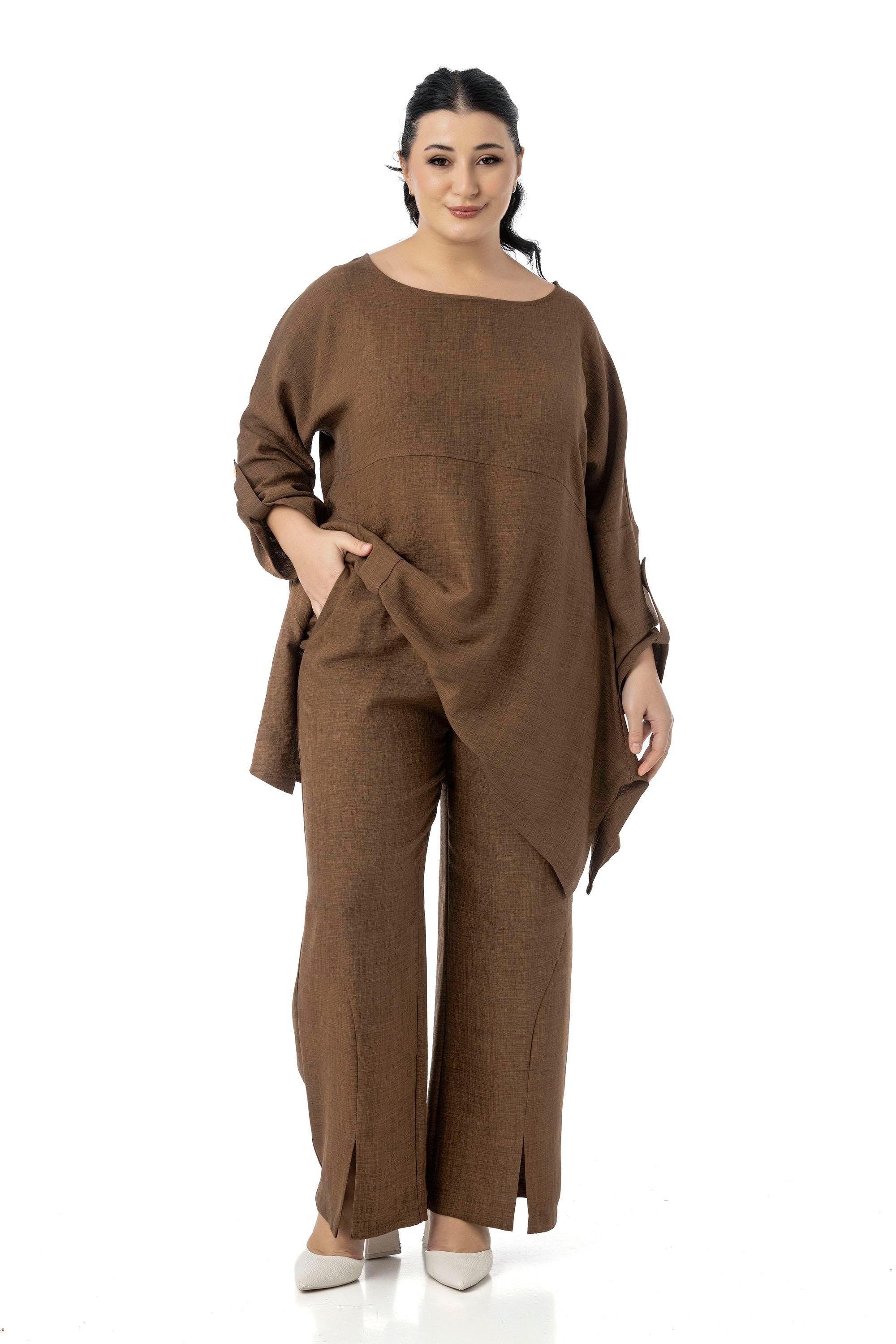 Blouse&pants setsDisentis Modest Büyük Beden Rahat Kesim Bluz Pantolon Kahverengi İkili TakımDISENTIS MODESTBüyük Beden Rahat Kesim Bluz Pantolon Kahverengi İkili Takım