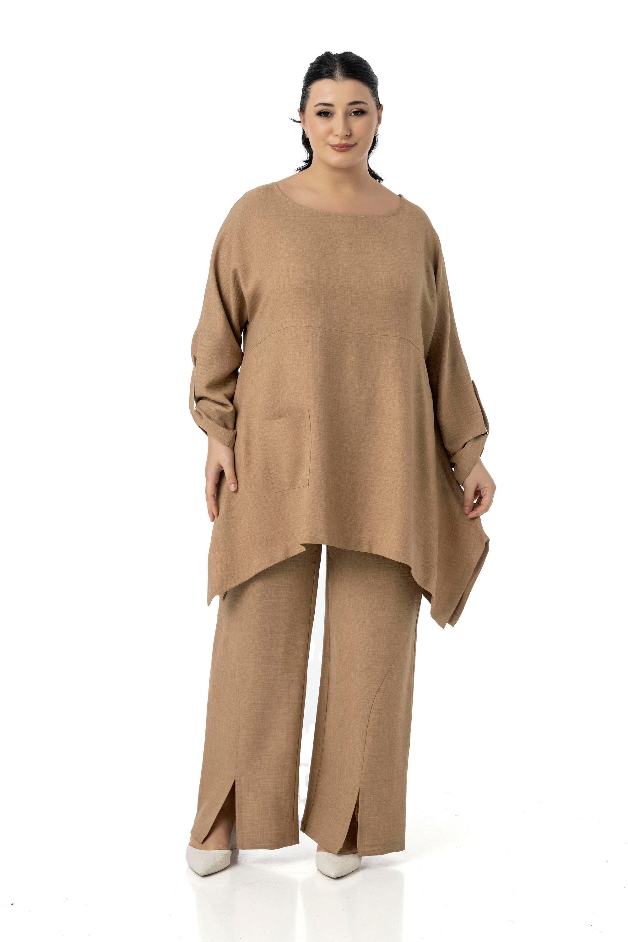 Blouse&pants setsDisentis Modest Büyük Beden Rahat Kesim Bluz Pantolon Vizon İkili TakımDISENTIS MODESTBüyük Beden Rahat Kesim Bluz Pantolon Vizon İkili Takım