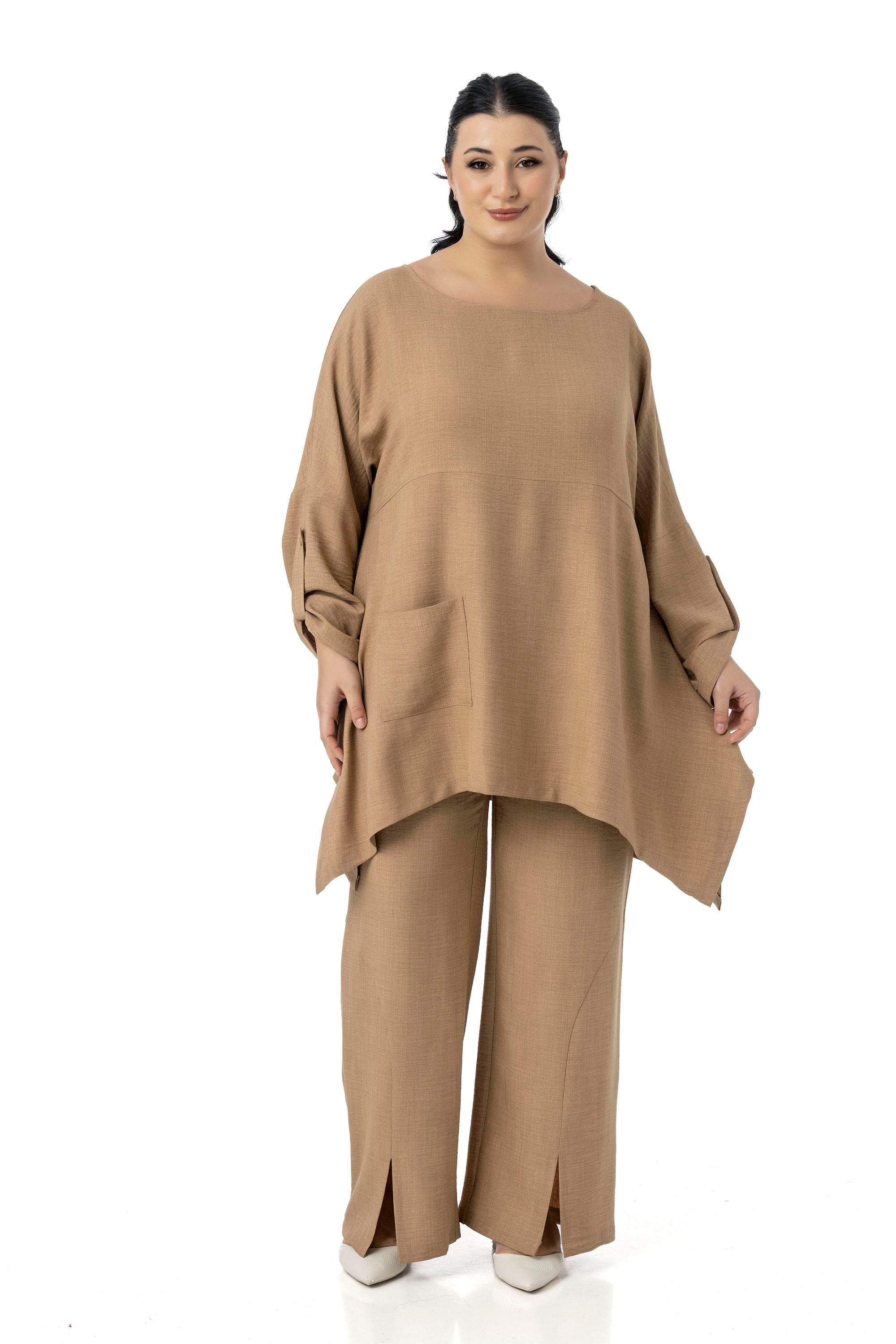 Blouse&pants setsDisentis Modest Büyük Beden Rahat Kesim Bluz Pantolon Vizon İkili TakımDISENTIS MODESTBüyük Beden Rahat Kesim Bluz Pantolon Vizon İkili Takım