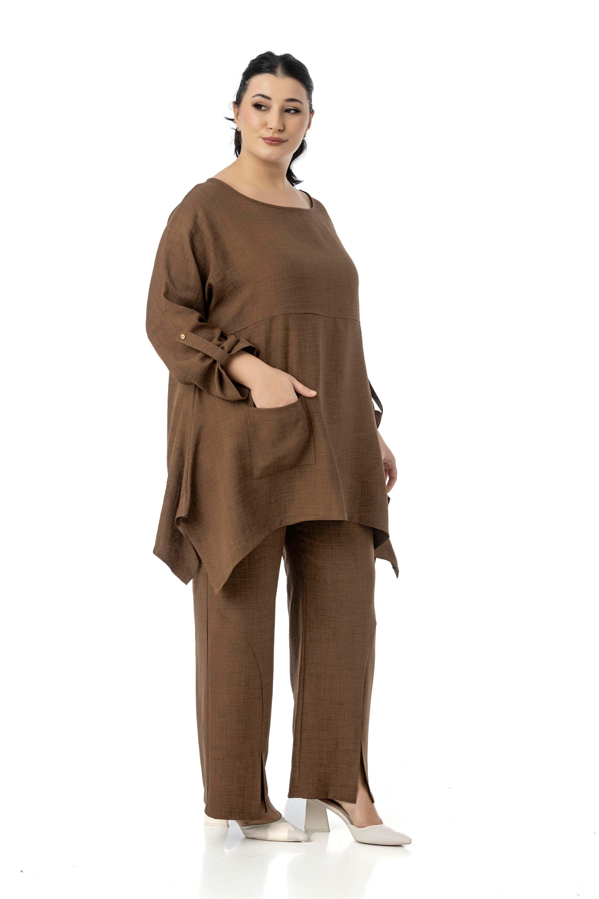 Blouse&pants setsDisentis Modest Büyük Beden Rahat Kesim Bluz Pantolon Kahverengi İkili TakımDISENTIS MODESTBüyük Beden Rahat Kesim Bluz Pantolon Kahverengi İkili Takım
