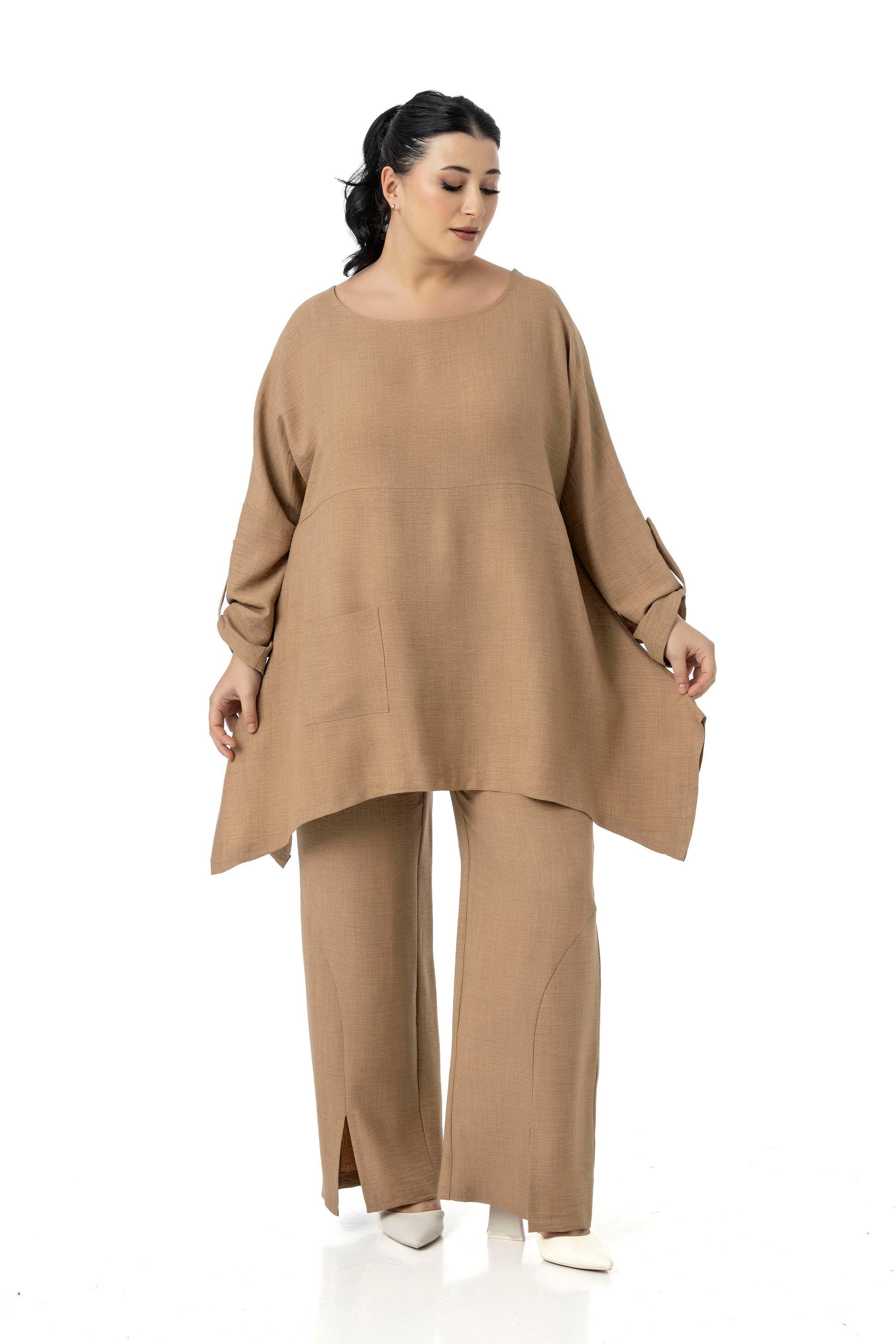 Blouse&pants setsDisentis Modest Büyük Beden Rahat Kesim Bluz Pantolon Vizon İkili TakımDISENTIS MODESTBüyük Beden Rahat Kesim Bluz Pantolon Vizon İkili Takım