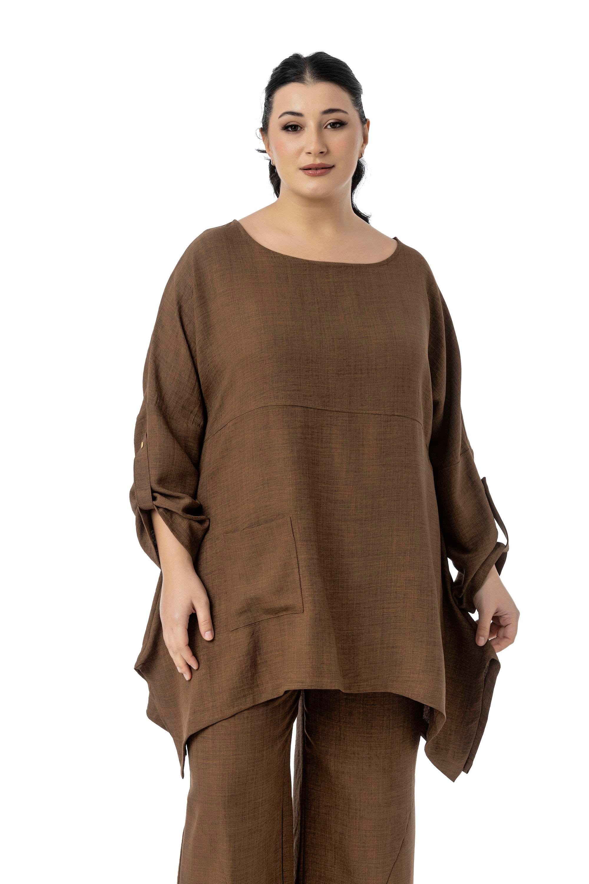 Blouse&pants setsDisentis Modest Büyük Beden Rahat Kesim Bluz Pantolon Kahverengi İkili TakımDISENTIS MODESTBüyük Beden Rahat Kesim Bluz Pantolon Kahverengi İkili Takım