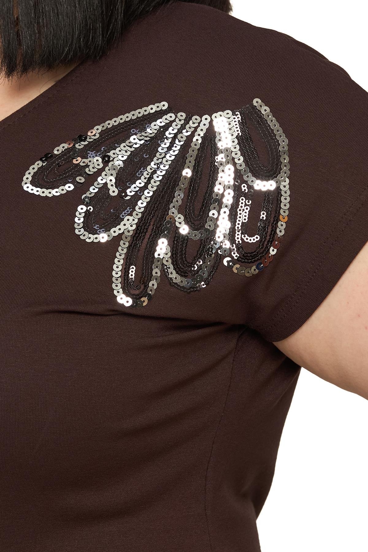 BluzDisentis Modest Büyük Beden Düşük Kısa Kollu Omuzda Damla Desenli Kahverengi BluzDISENTIS MODESTBüyük Beden Düşük Kısa Kollu Omuzda Damla Desenli Kahverengi Bluz