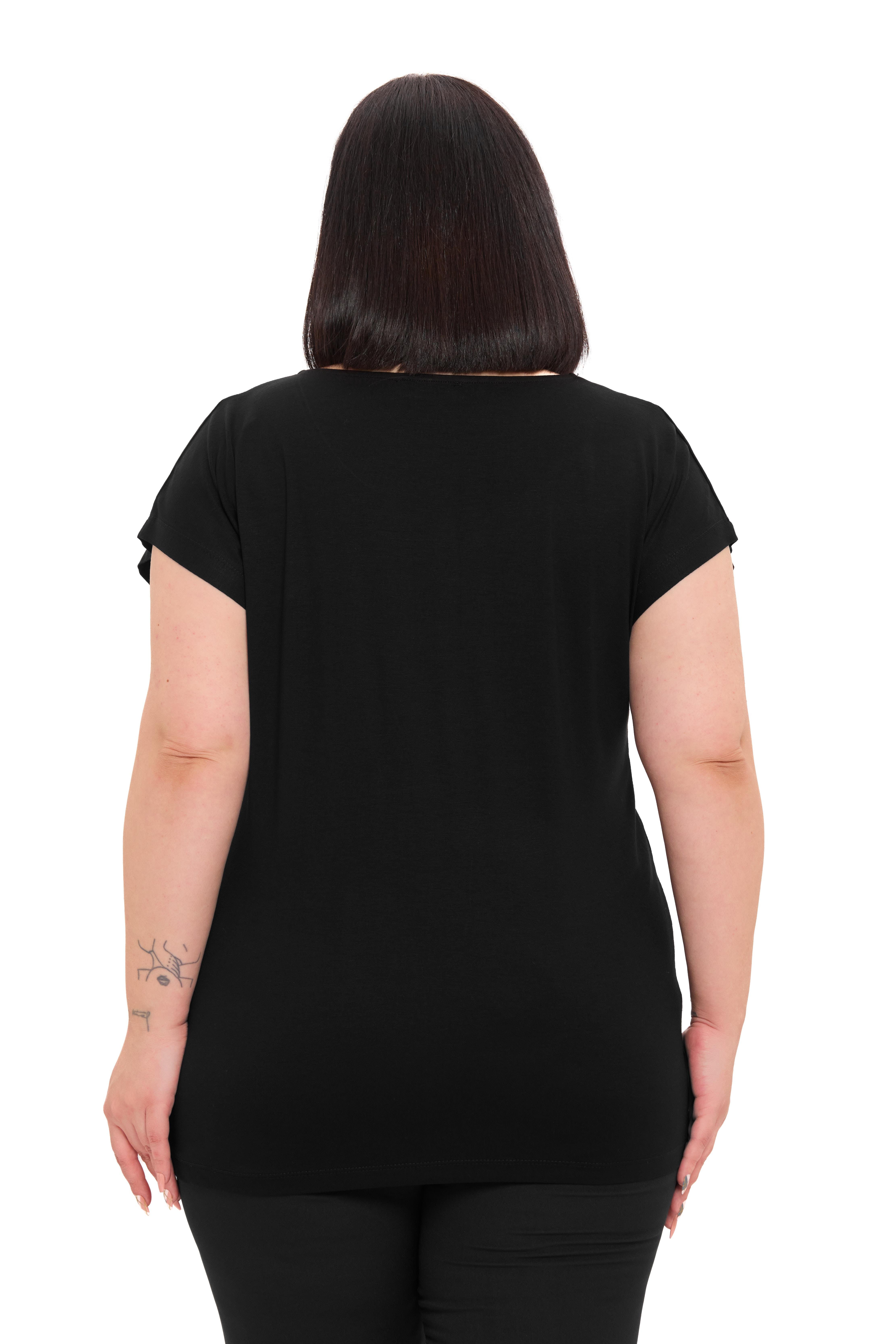 BluzDisentis Modest Büyük Beden Düşük Kısa Kollu Omuzda Papatya Desenli Siyah BluzDISENTIS MODESTBüyük Beden Düşük Kısa Kollu Omuzda Papatya Desenli Siyah Bluz