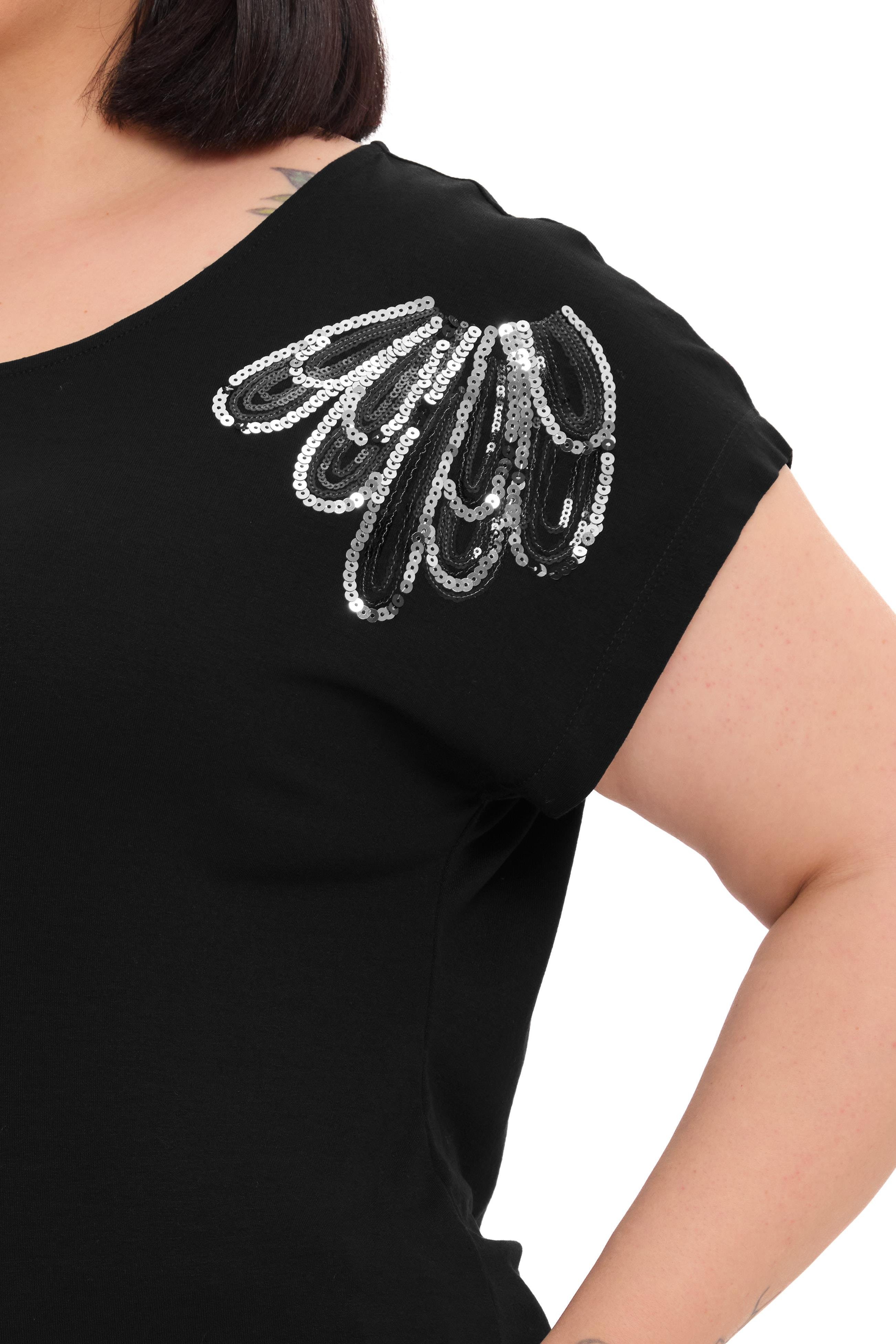 BluzDisentis Modest Büyük Beden Düşük Kısa Kollu Omuzda Damla Desenli Siyah BluzDISENTIS MODESTBüyük Beden Düşük Kısa Kollu Omuzda Damla Desenli Siyah Bluz