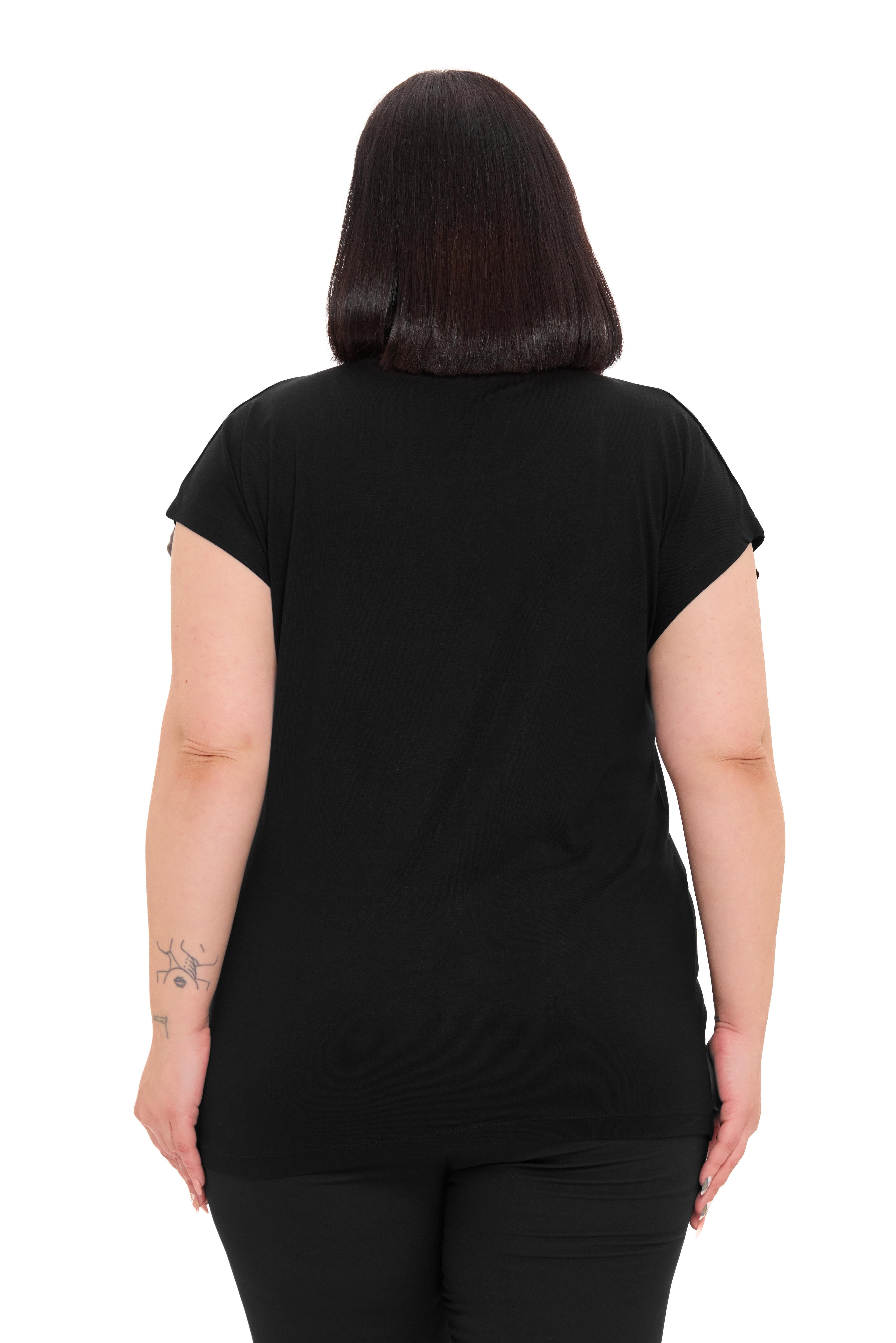 BluzDisentis Modest Büyük Beden Düşük Kısa Kollu Omuzda Yaprak Desenli Siyah BluzDISENTIS MODESTBüyük Beden Düşük Kısa Kollu Omuzda Yaprak Desenli Siyah Bluz