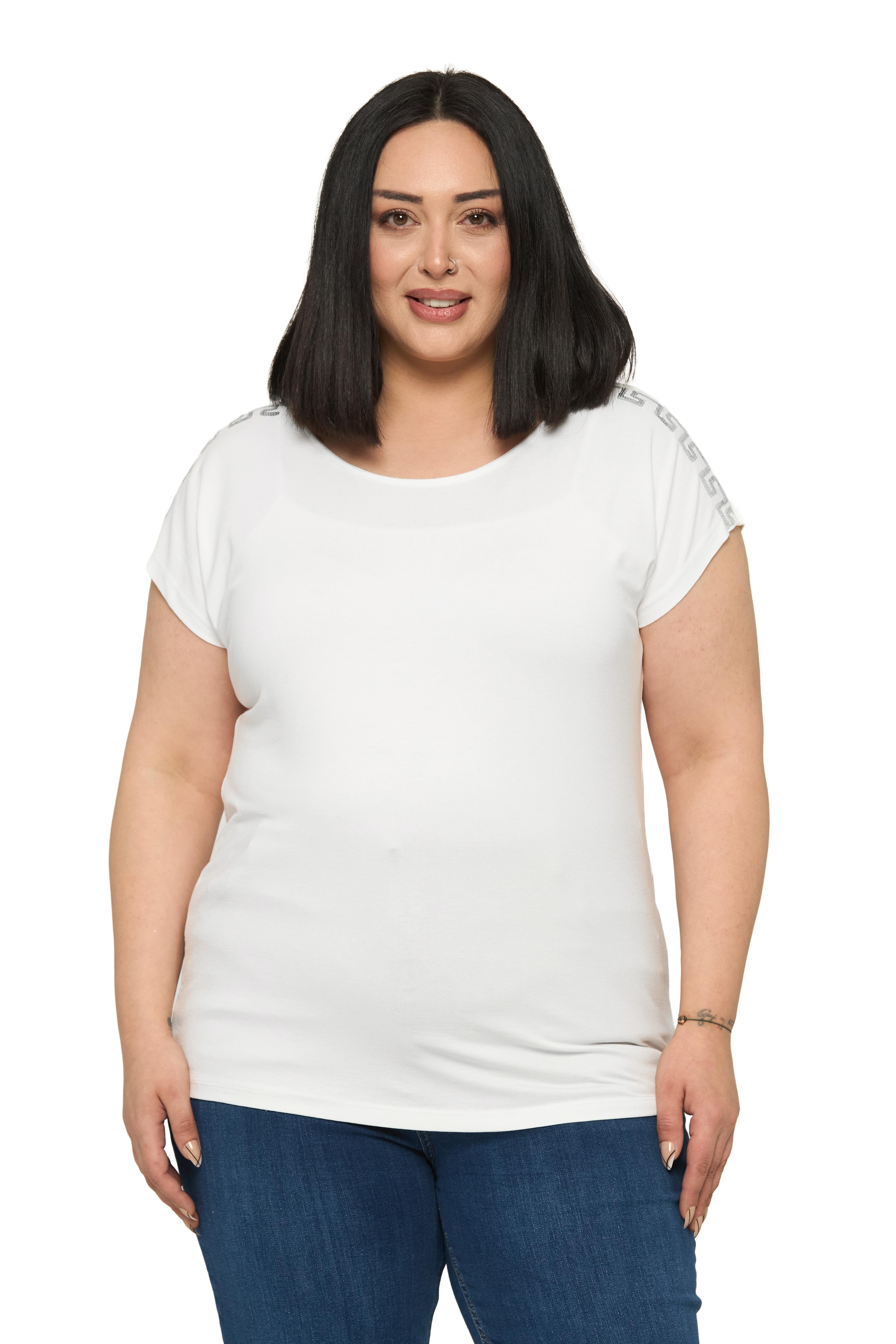 BluzDisentis Modest Büyük Beden Düşük Kısa Kollu Omuzda Şerit Desenli Ekru BluzDISENTIS MODESTBüyük Beden Düşük Kısa Kollu Omuzda Şerit Desenli Ekru Bluz