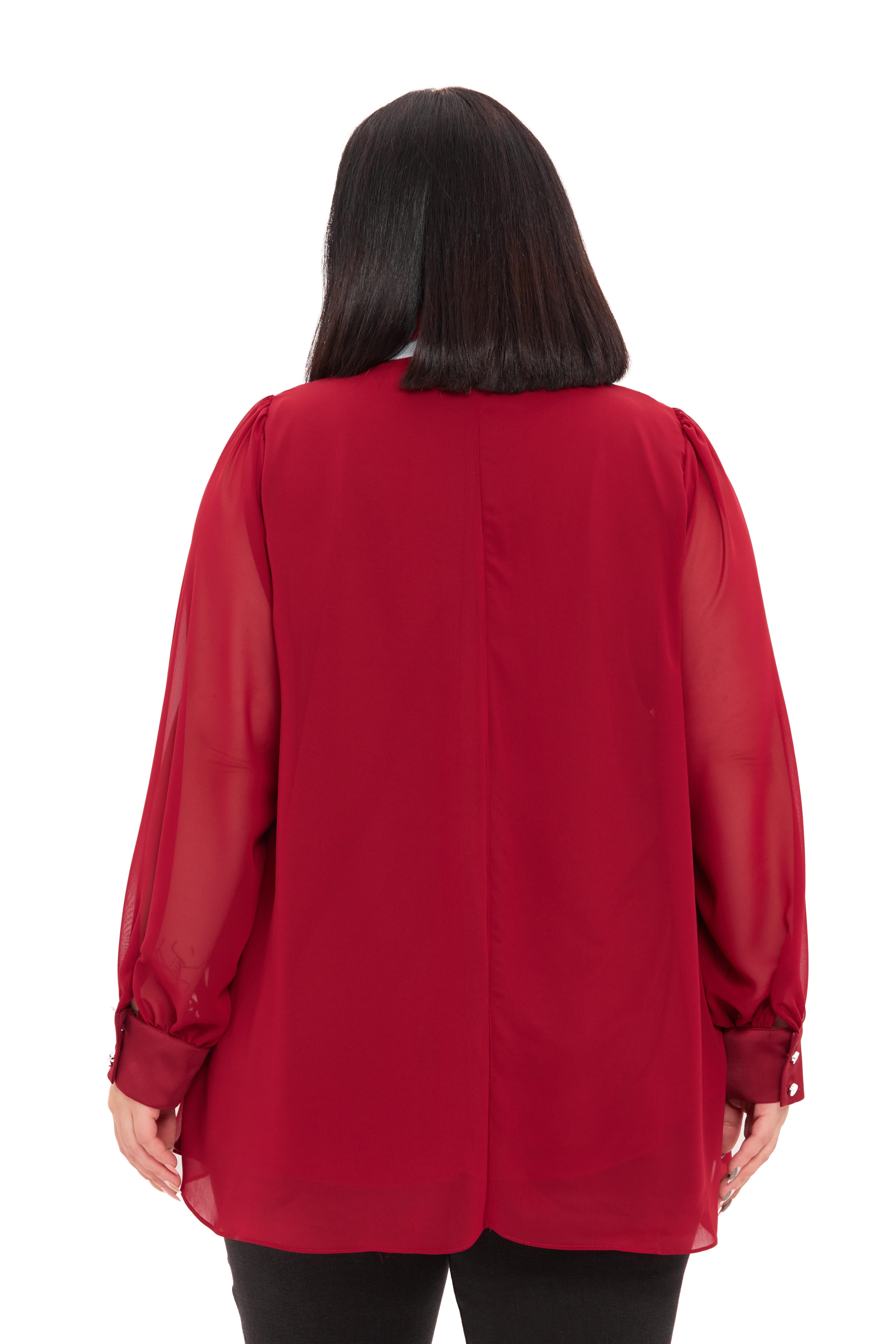 BluzDisentis Modest Büyük Beden Yakası Çift Kat Şifon Astarlı Bordo BluzDISENTIS MODESTBüyük Beden Yakası Çift Kat Şifon Astarlı Bordo Bluz