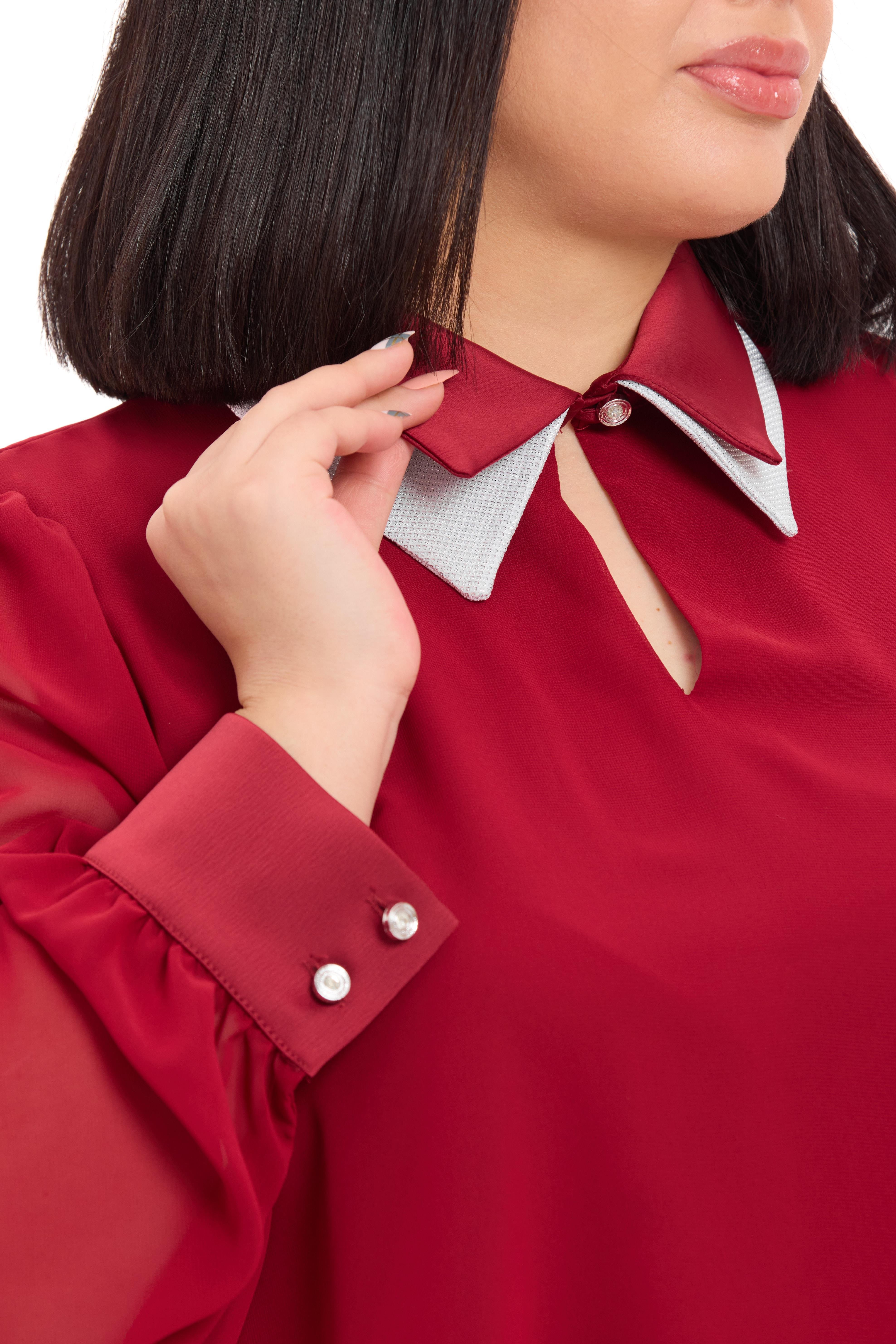 BluzDisentis Modest Büyük Beden Yakası Çift Kat Şifon Astarlı Bordo BluzDISENTIS MODESTBüyük Beden Yakası Çift Kat Şifon Astarlı Bordo Bluz