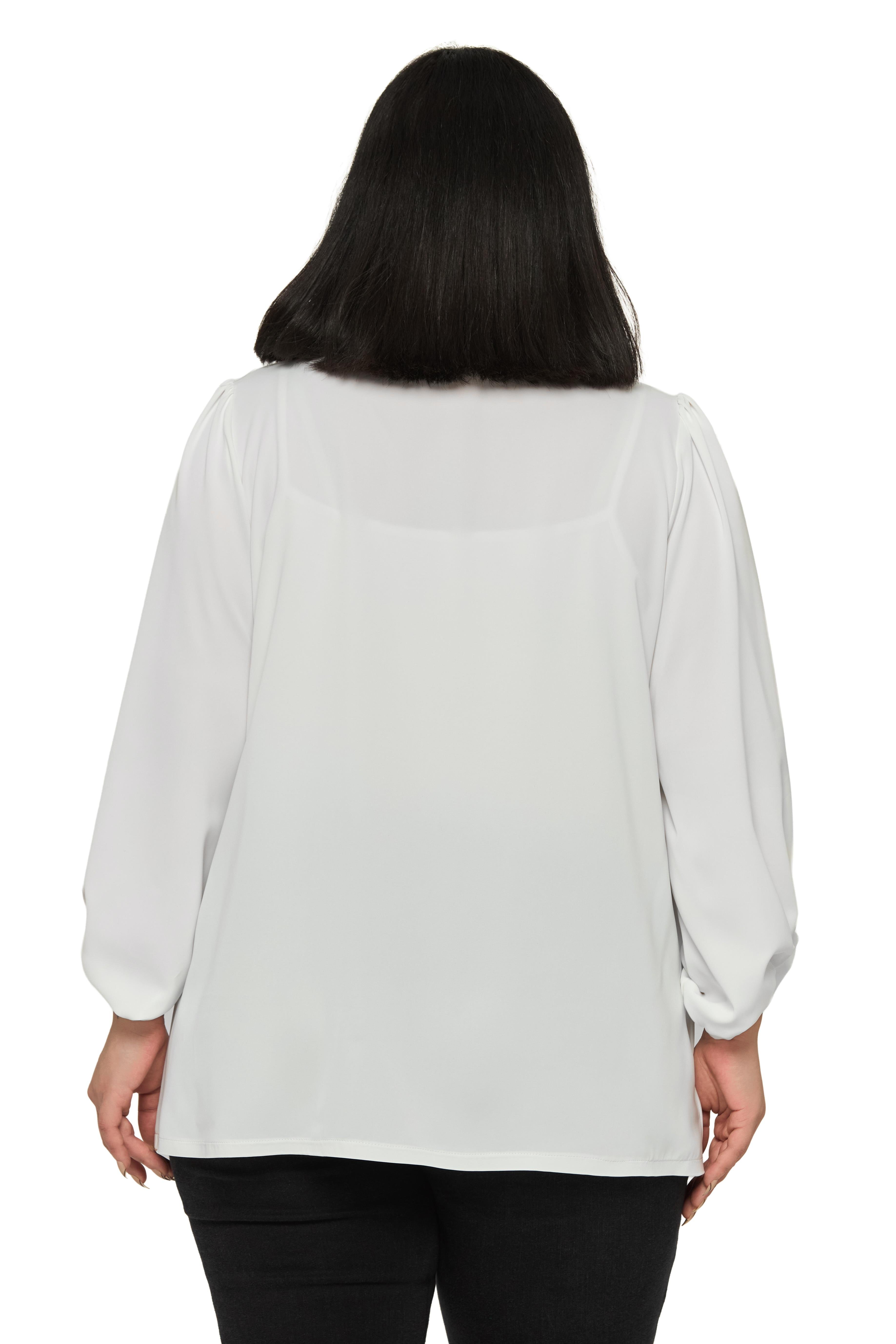 BluzDisentis Modest Büyük Beden Yuvarlak Yaka Truvakar Büzgülü Kollu Rahat Kesim Beyaz BluzDISENTIS MODESTBüyük Beden Yuvarlak Yaka Truvakar Büzgülü Kollu Rahat Kesim Beyaz Bluz