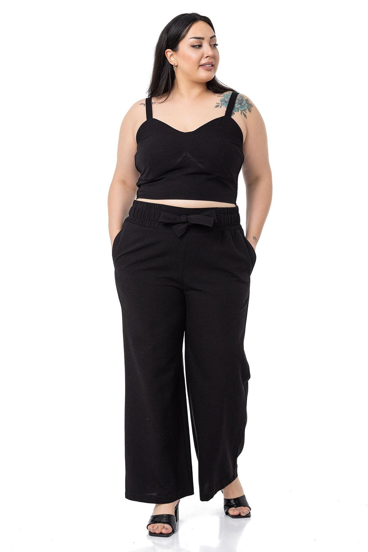 Bluz&PantolonDISENTIS MODEST GENC BUYUK BEDEN BUSTIYER PANTOLON KETEN TAKIMDISENTIS MODESTBüyük Beden Büstiyer Pantolon Siyah İkili Takım 
