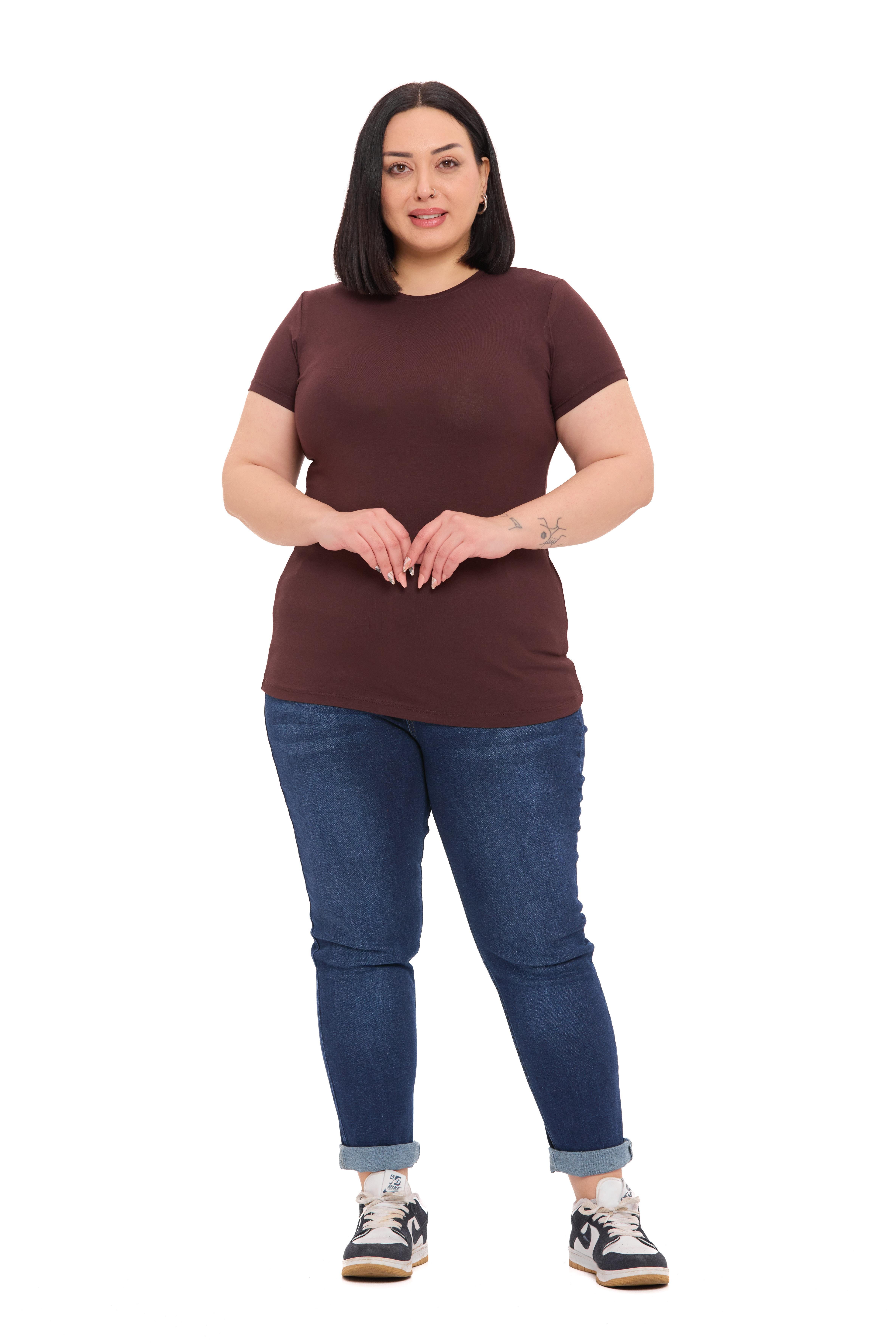 Body | TopDisentis Modest Büyük Beden Bisiklet Yaka Kısa Kollu Viskon Kahverengi BodyDISENTIS MODESTBüyük Beden Bisiklet Yaka Kısa Kollu Viskon Kahverengi Body